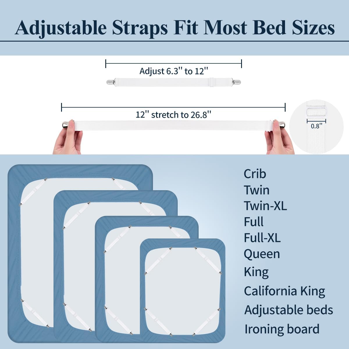 Sopito Adjustable Elastic Sheet Straps 4Pcs White