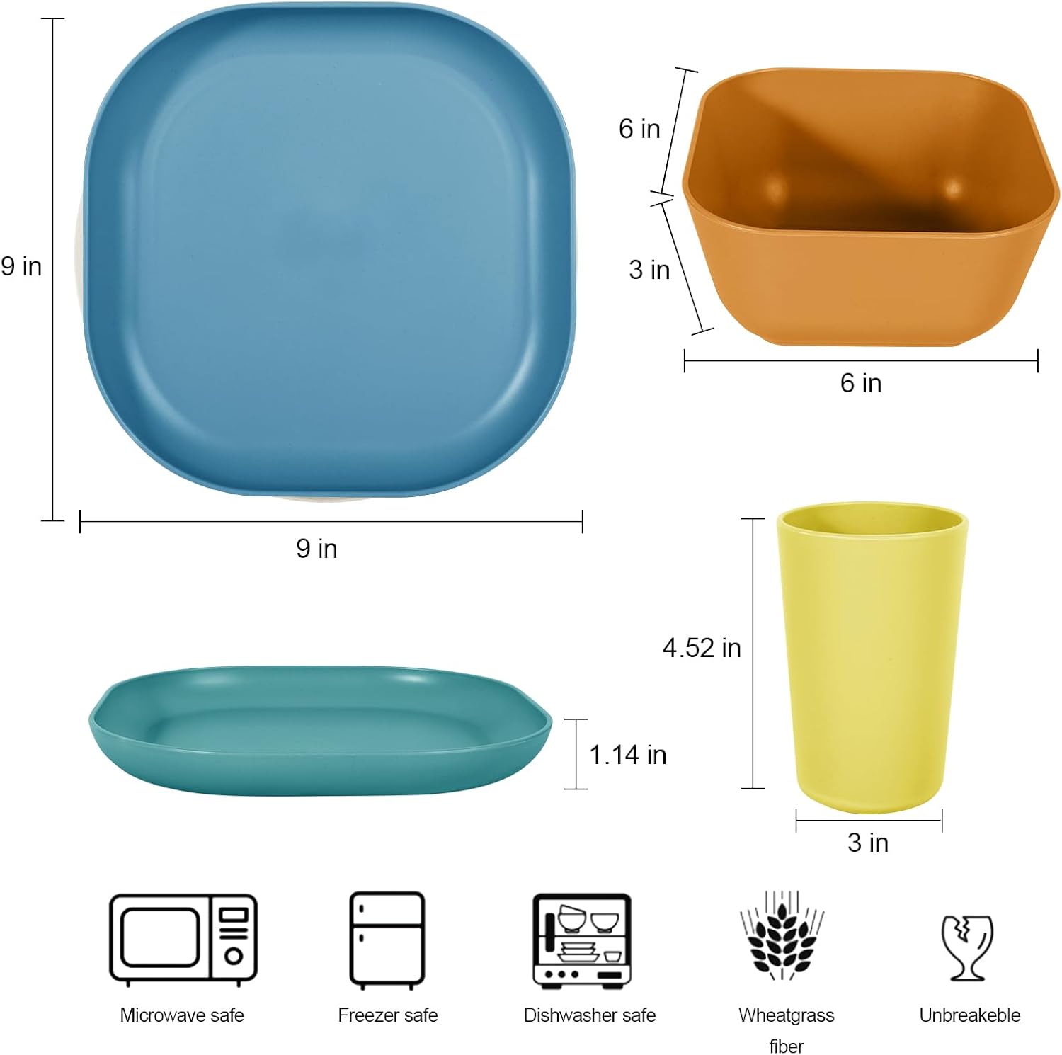 24 Piece Wheat Straw Dinnerware Set for 4 Unbreakable