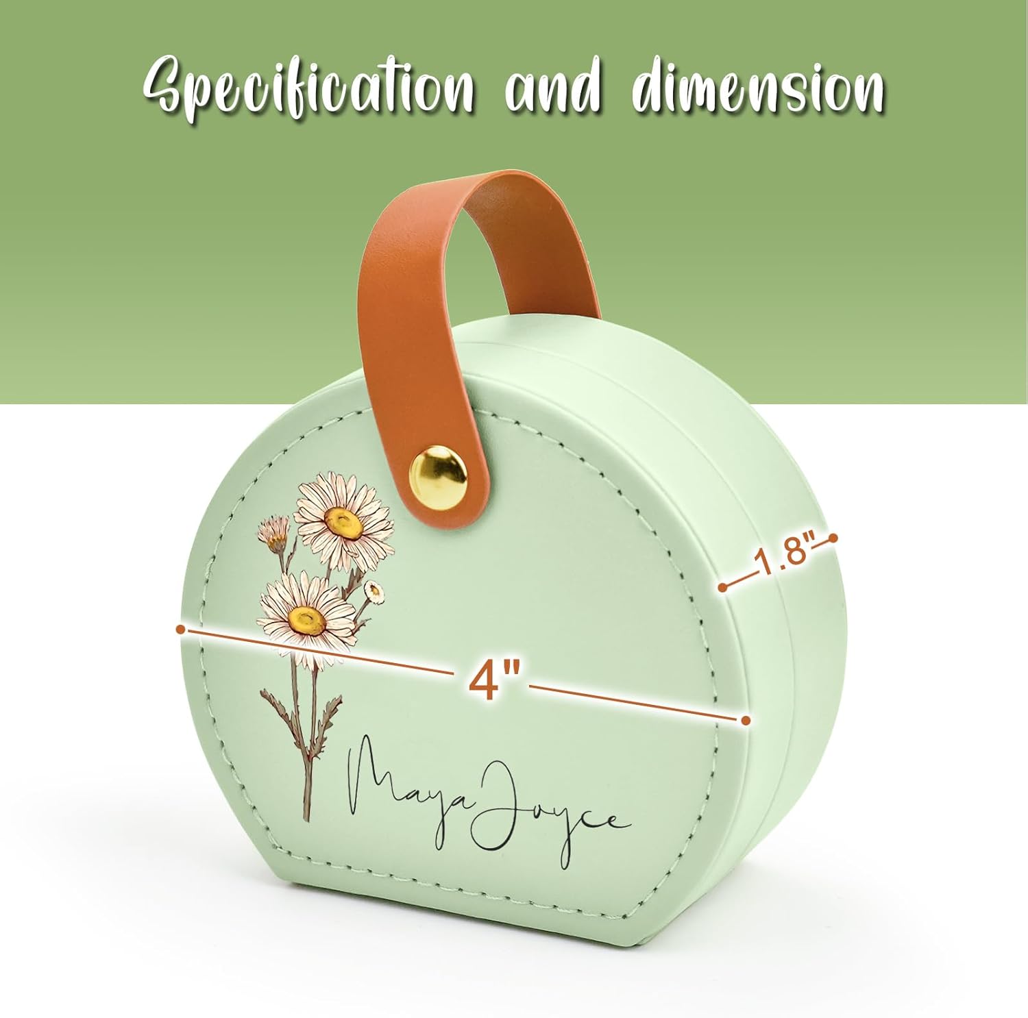 Personalized Leather Jewelry Box with Name and Birth Flower for Women