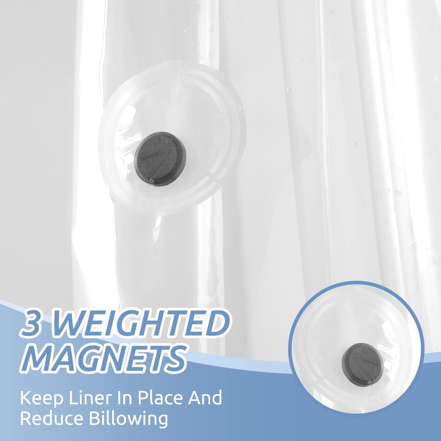 Downluxe Waterproof Clear Shower Curtain Liner - 72x72 PEVA 3 Magnets