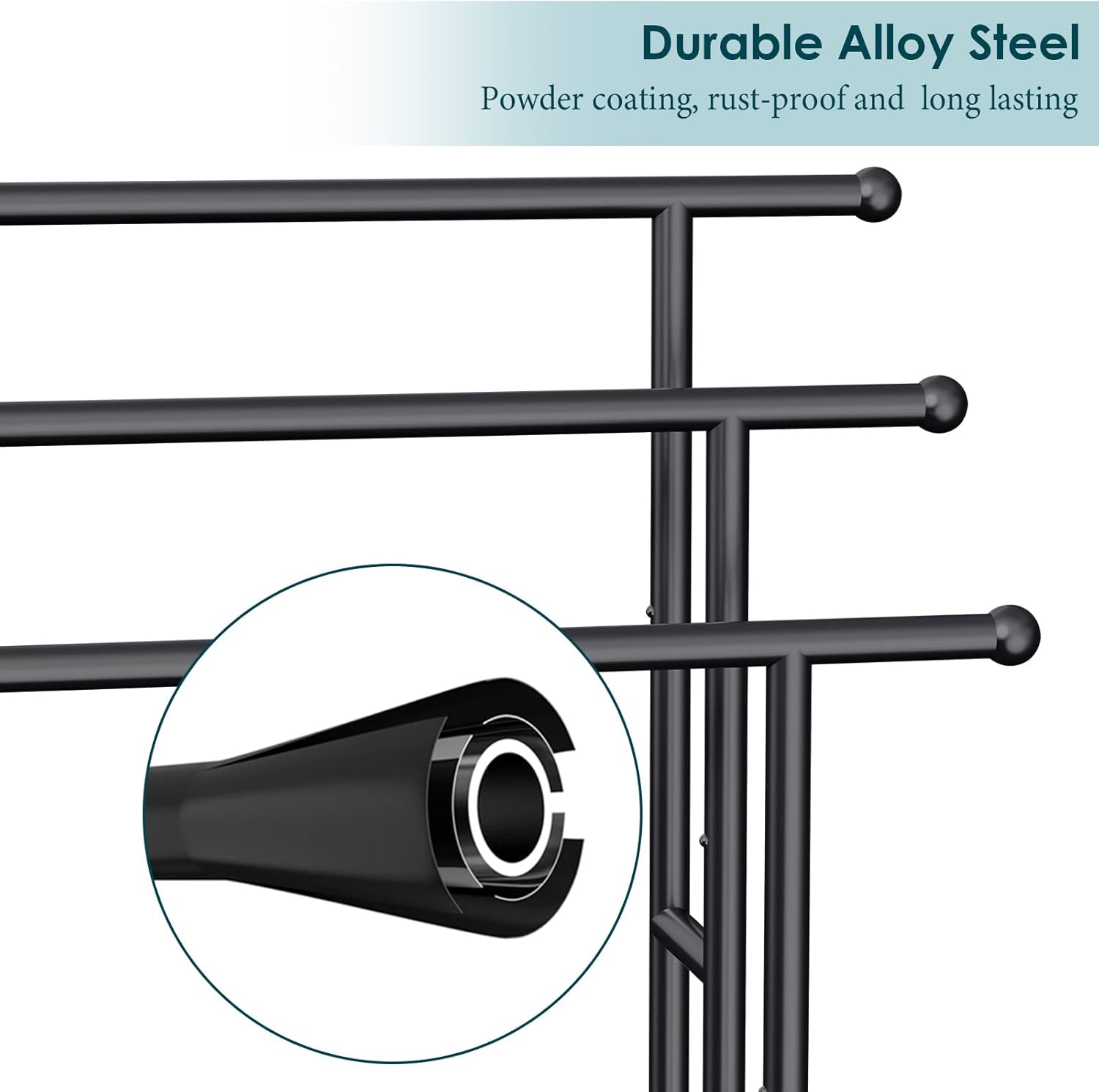 Kayfia 40 Inch Free Standing Towel Rack 3 Tier with Basket Black