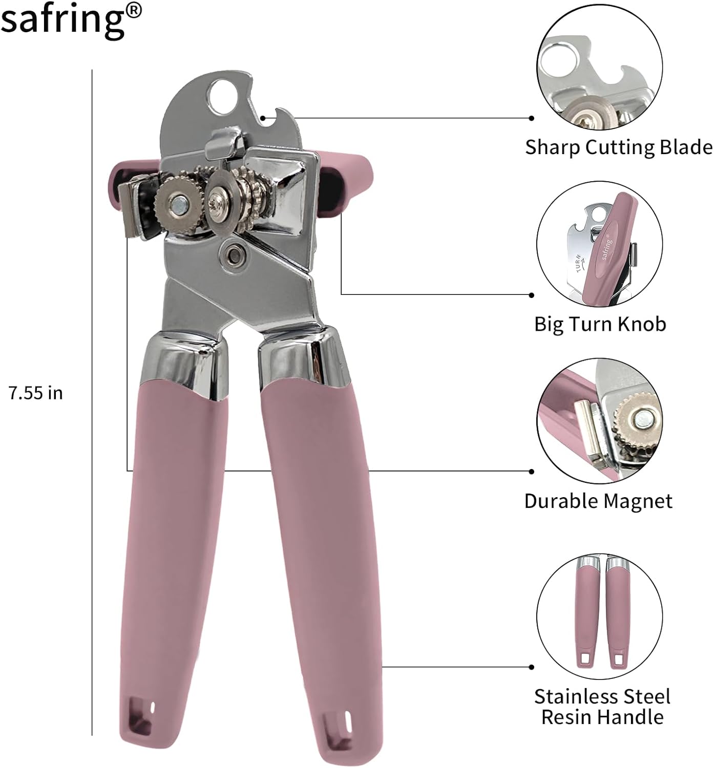 Safring Magnetic Can Opener with Bottle Opener Pink