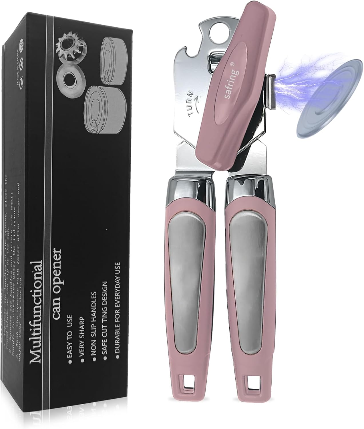 Safring Magnetic Can Opener with Bottle Opener Pink