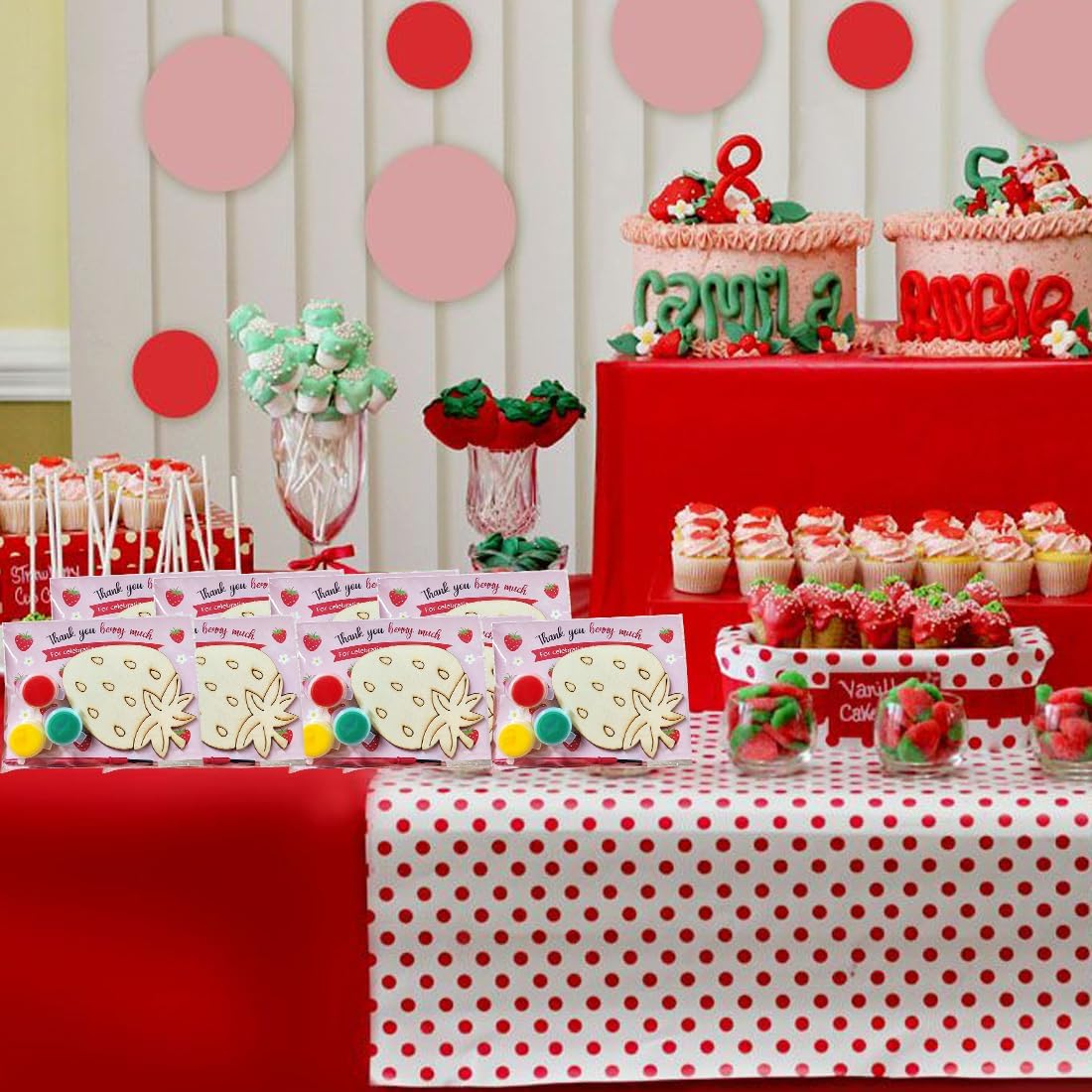 Strawberry Birthday Party Favor Cards with Wood Painting Crafts Bulk