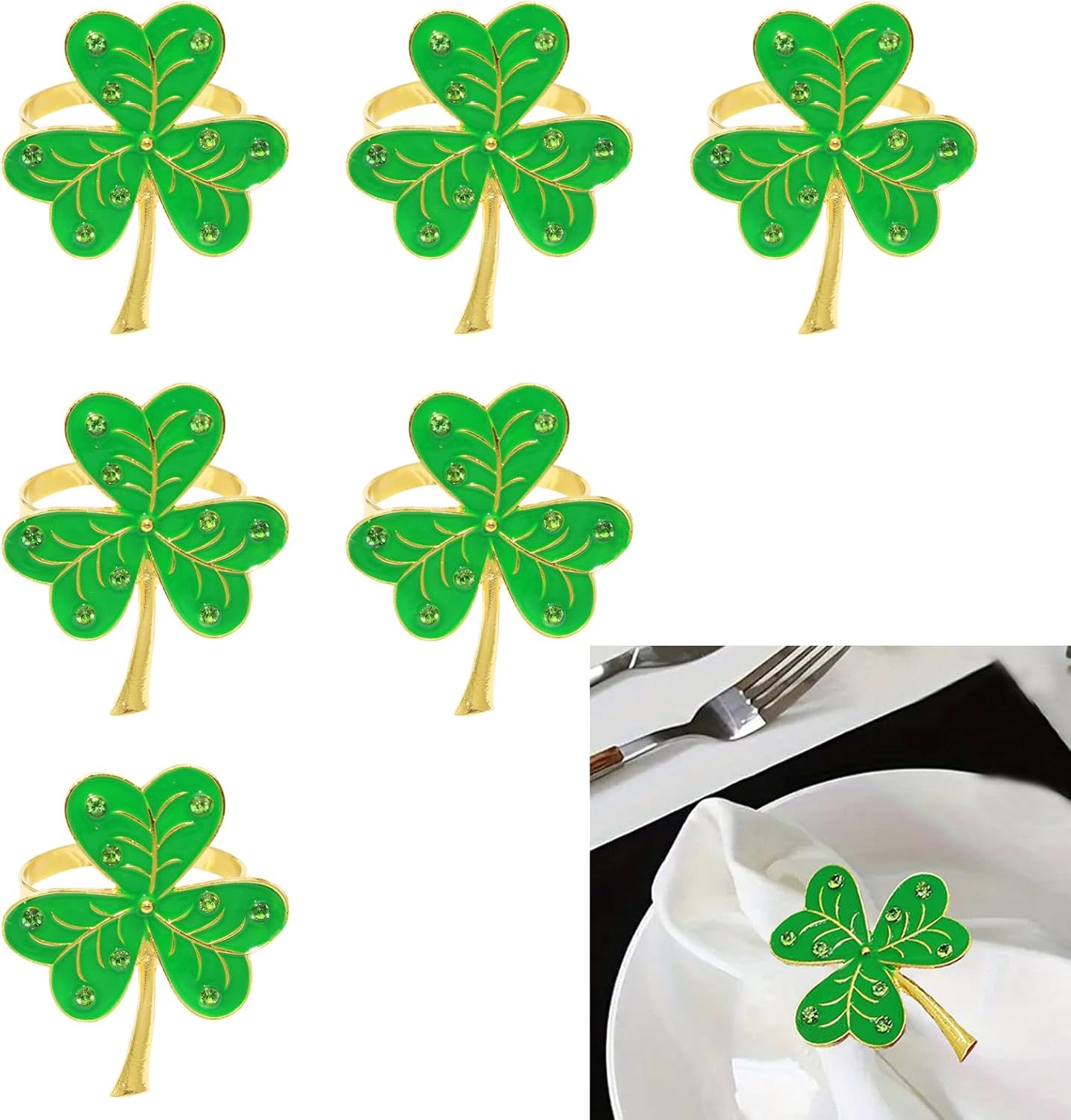 6Pcs Shamrock Napkin Rings for Table Decor