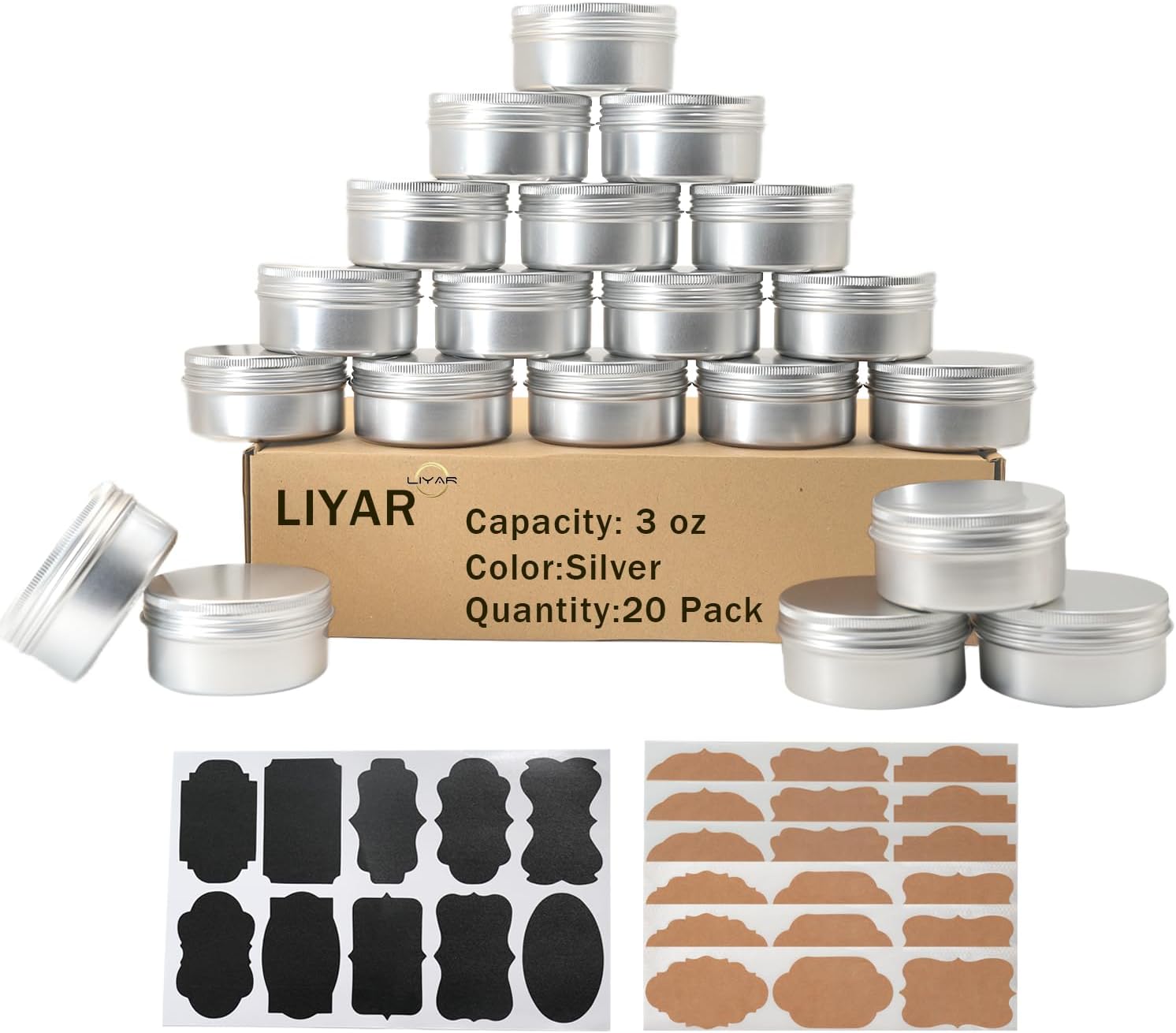 3 oz Aluminum Tin Cans 20 Pack with Lids and Labels