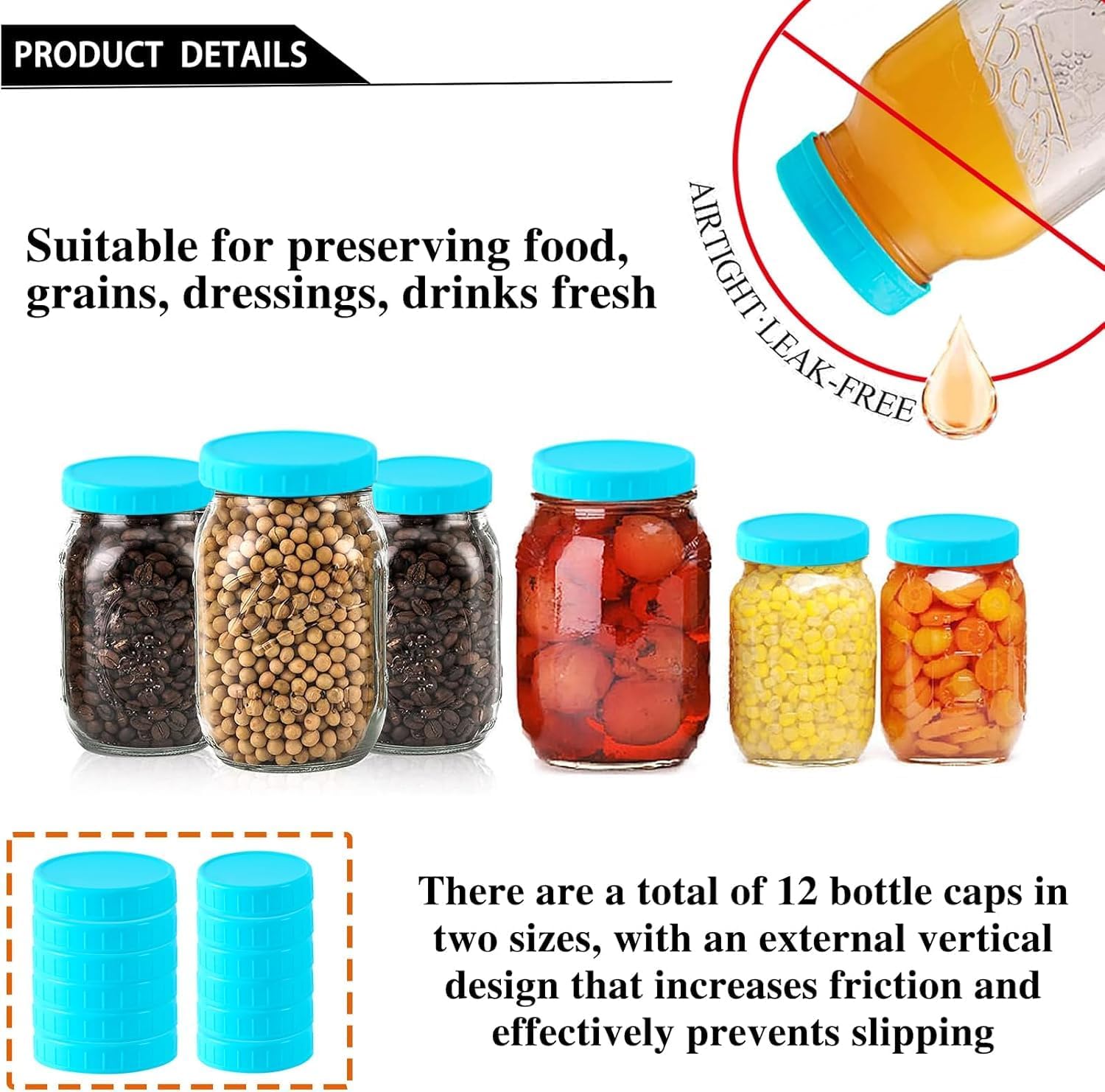 Tixill 20 Pcs Plastic Mason Jar Lids with Silicone Seals