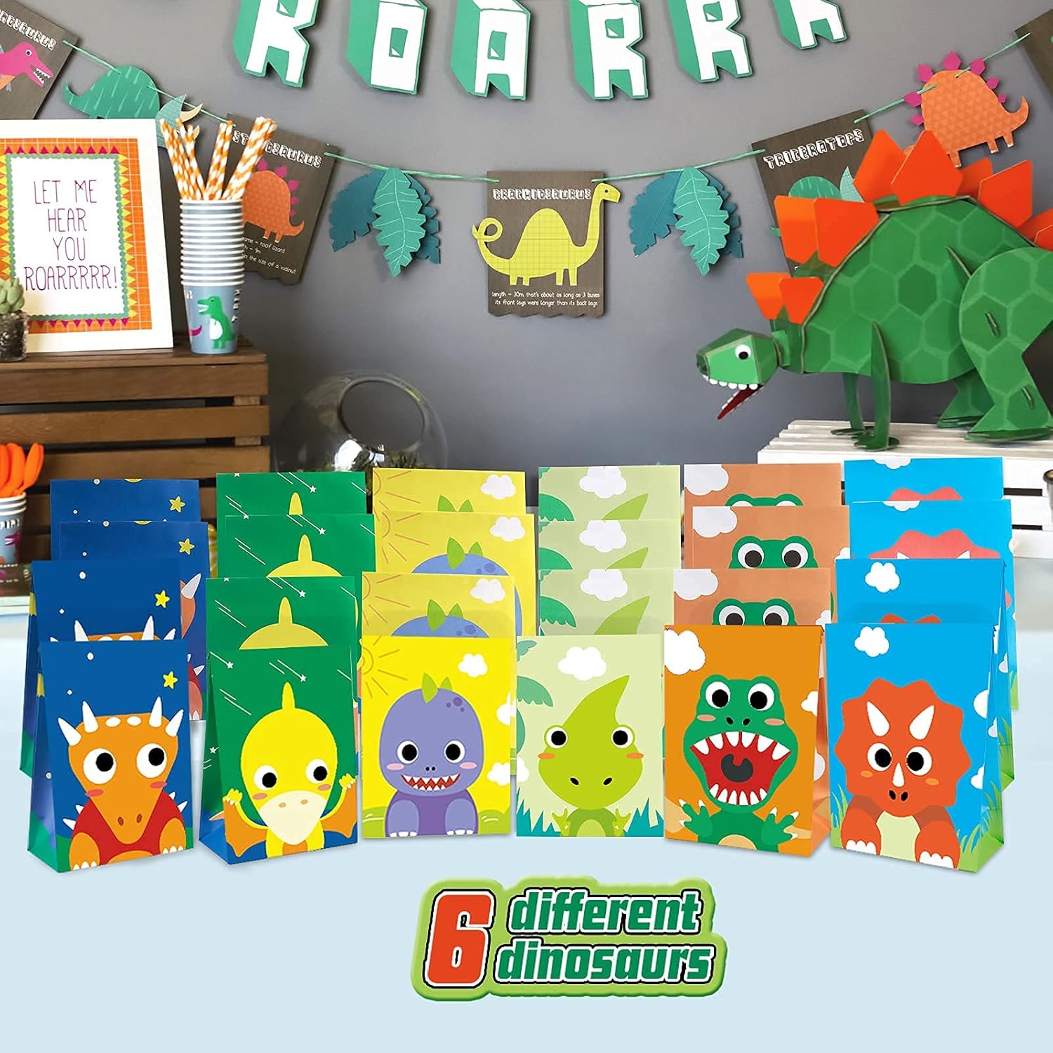 Mocoosy 24Pcs Dinosaur Party Favor Bags for Kids
