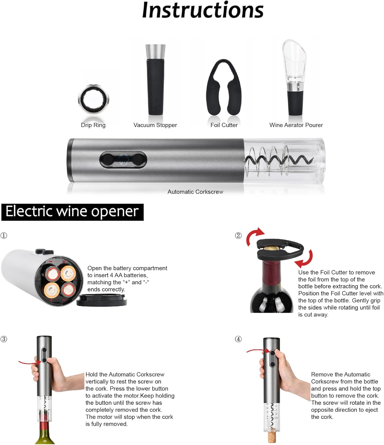 Tirrinia Electric Wine Opener Set with Aerator and Foil Cutter Blue