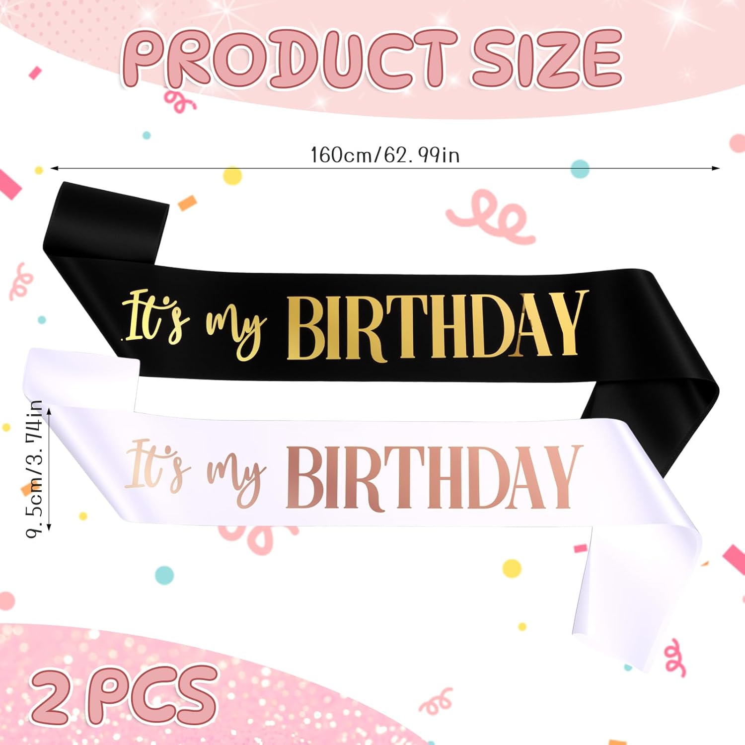 Birthday Sash 2 Packs for Women Girls Boys Party Favors