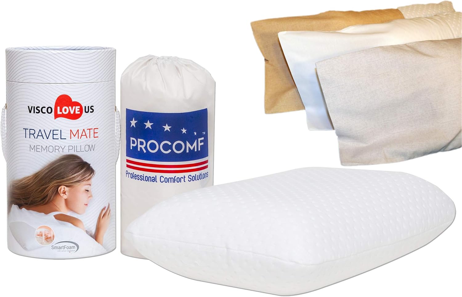 ProComf Travel and Camping Memory Foam Pillow for All Ages
