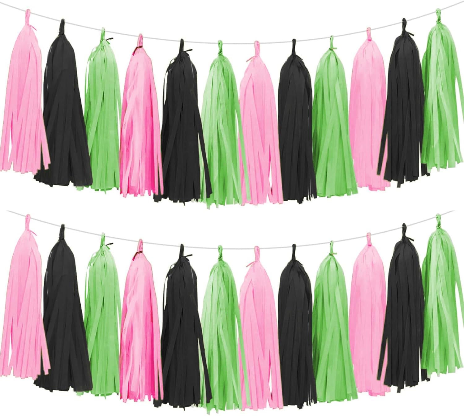 Tissue Paper Tassel Garland 15 Pack Pink Green Black