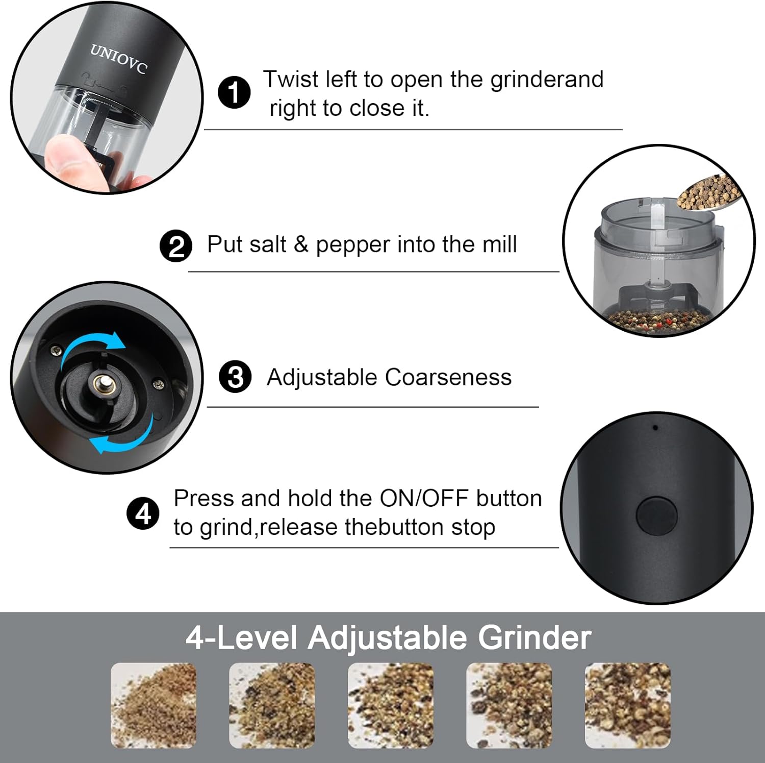 UNIOVC Electric Salt and Pepper Grinder Set