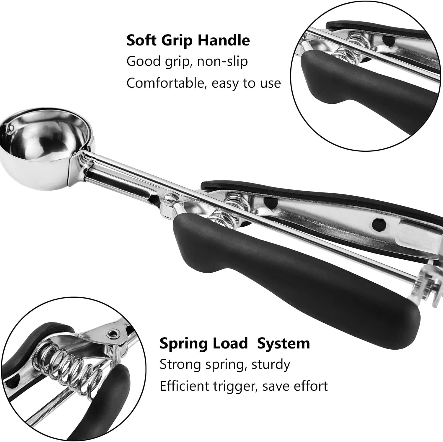 Cookie Scoop Set of 3 with Black Handles