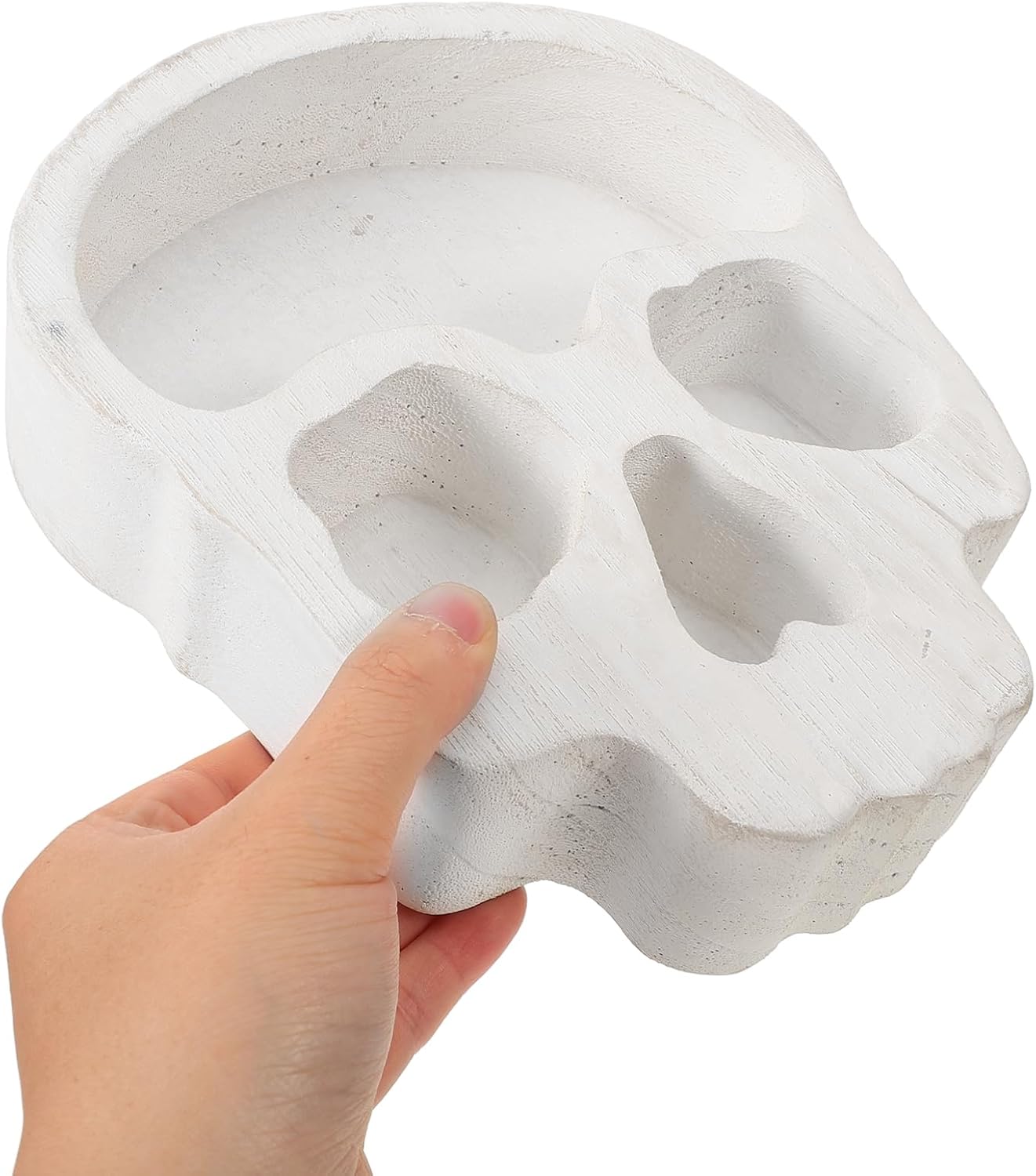 Ciieeo Skull Wood Bowl Candle Holder Halloween Snack Serving Tray Reusable Skeleton Centerpiece