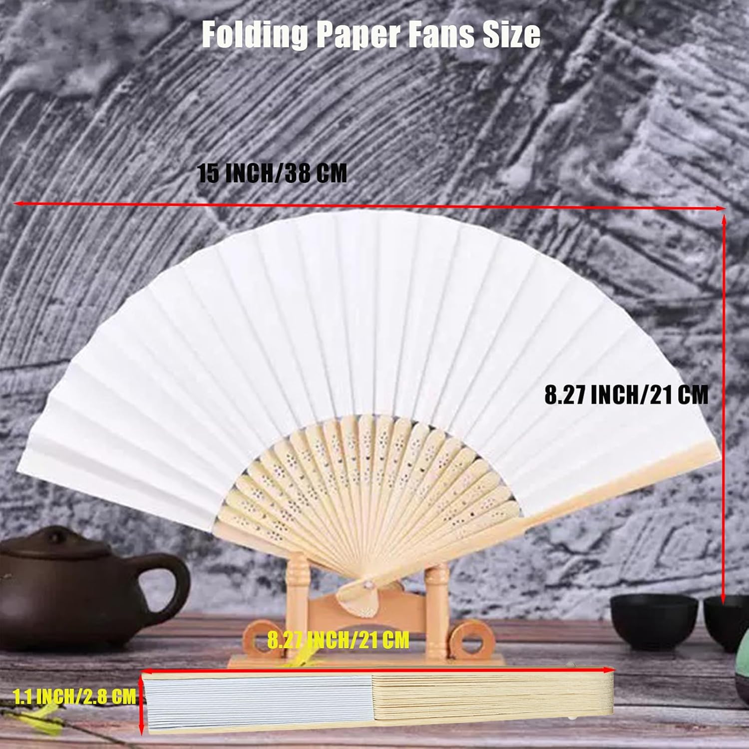 12 Pack 83 Inch White Folding Paper Hand Fan for Women