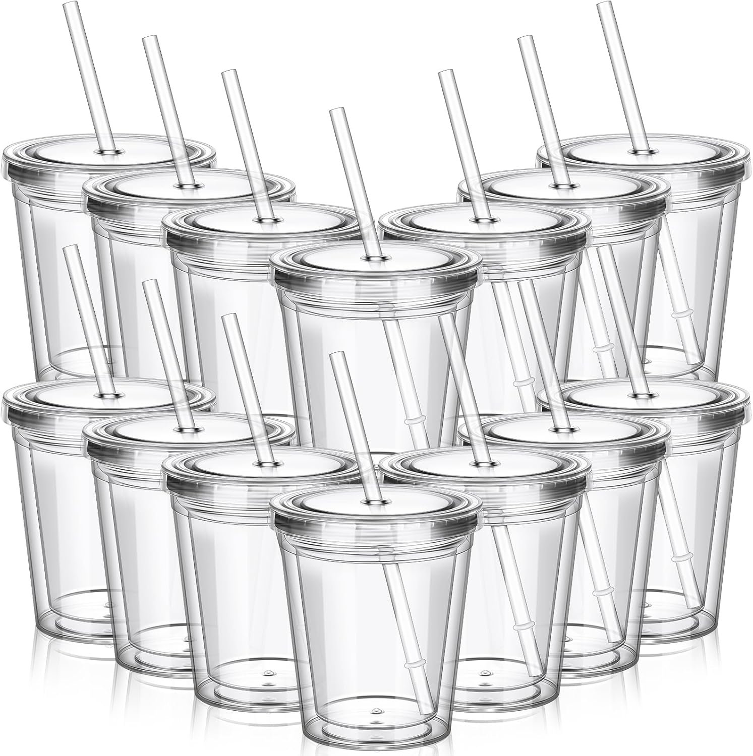 15 Pcs Clear Tumblers with Lid and Straw for Kids