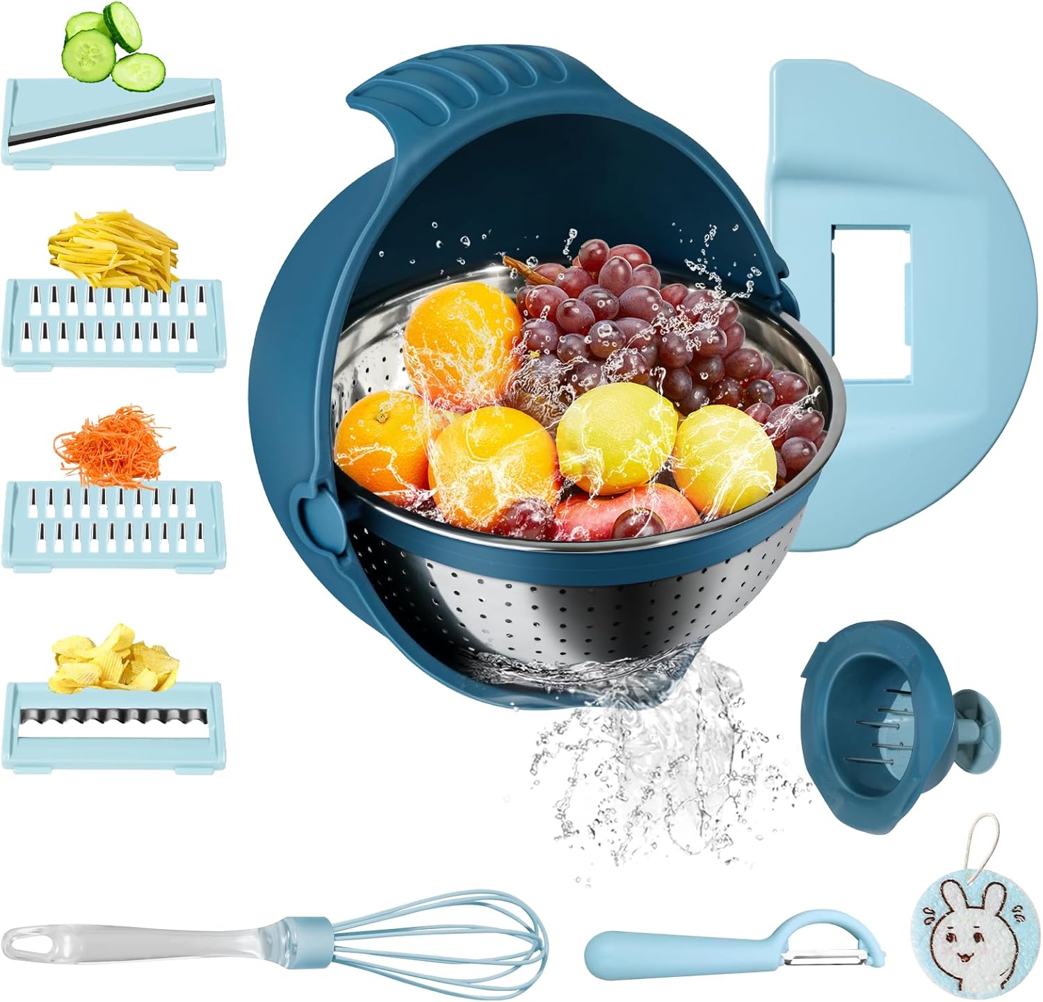 4 in 1 Colander with Mixing Bowl Set - Blue