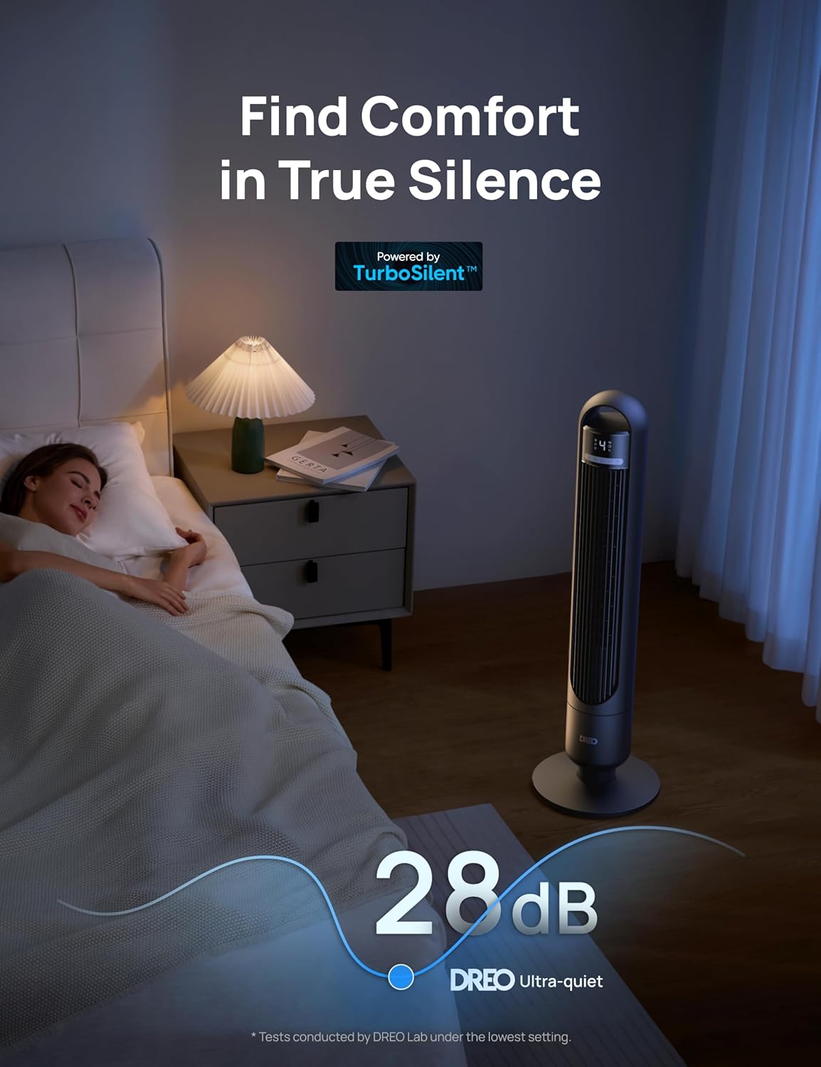 Dreo Tower Fan for Bedroom with 4 Speeds and 3 Modes