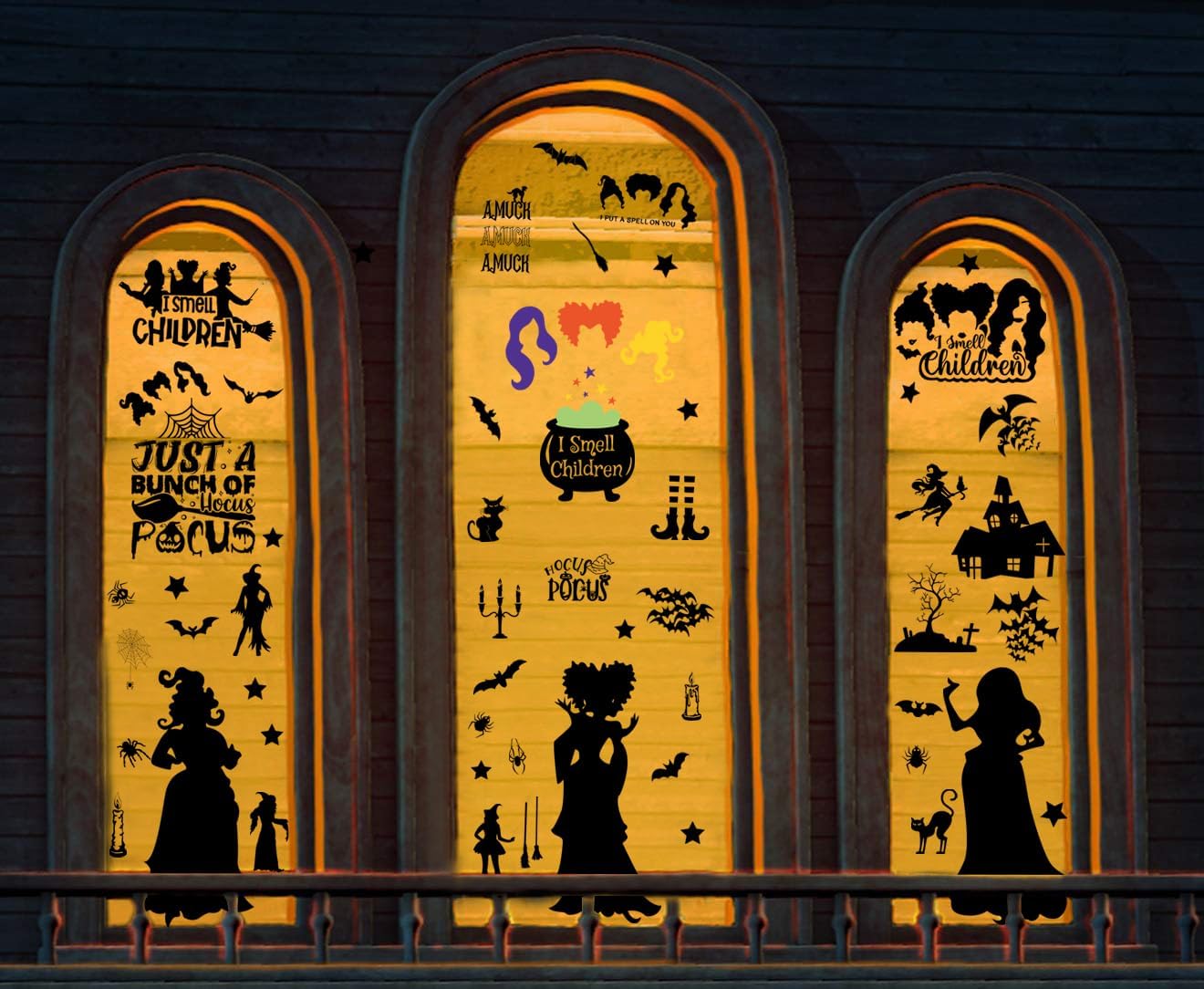 Hocus Pocus Halloween Window Clings Set 91pcs Double-Sided