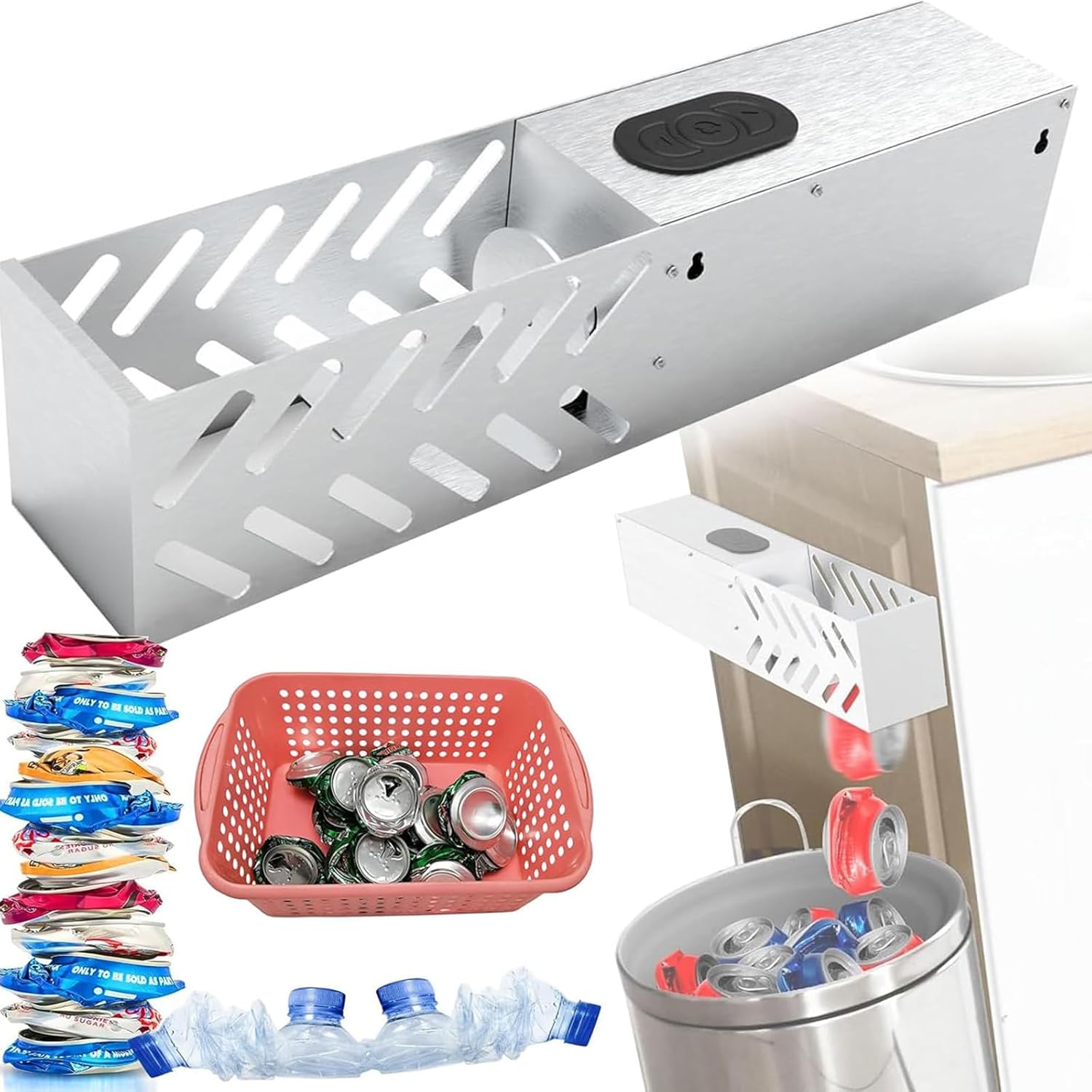 Electric Can Crusher Wall Mounted 1216oz Automatic One Click Cycle