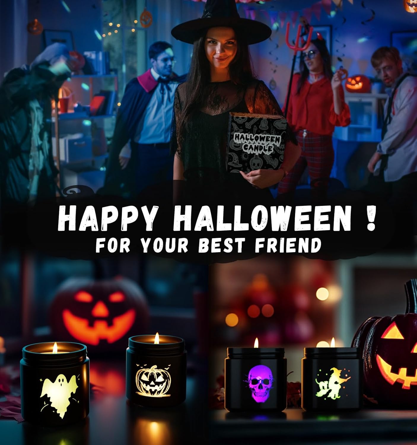 Halloween Candle Set 4 Pack with Pumpkin Skull Ghost Witch