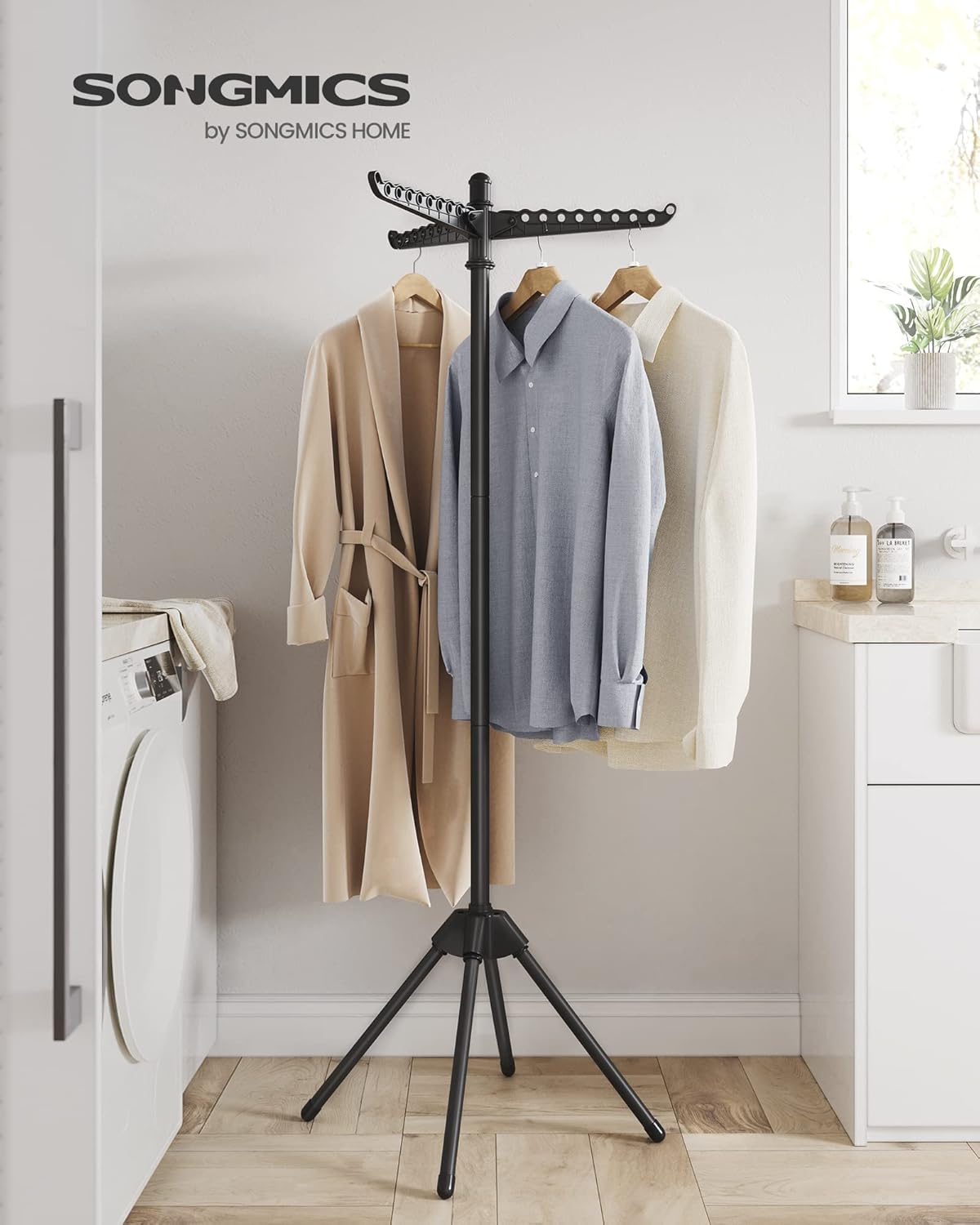 SONGMICS 59 Inch Folding Laundry Drying Rack with 3 Rotatable Arms