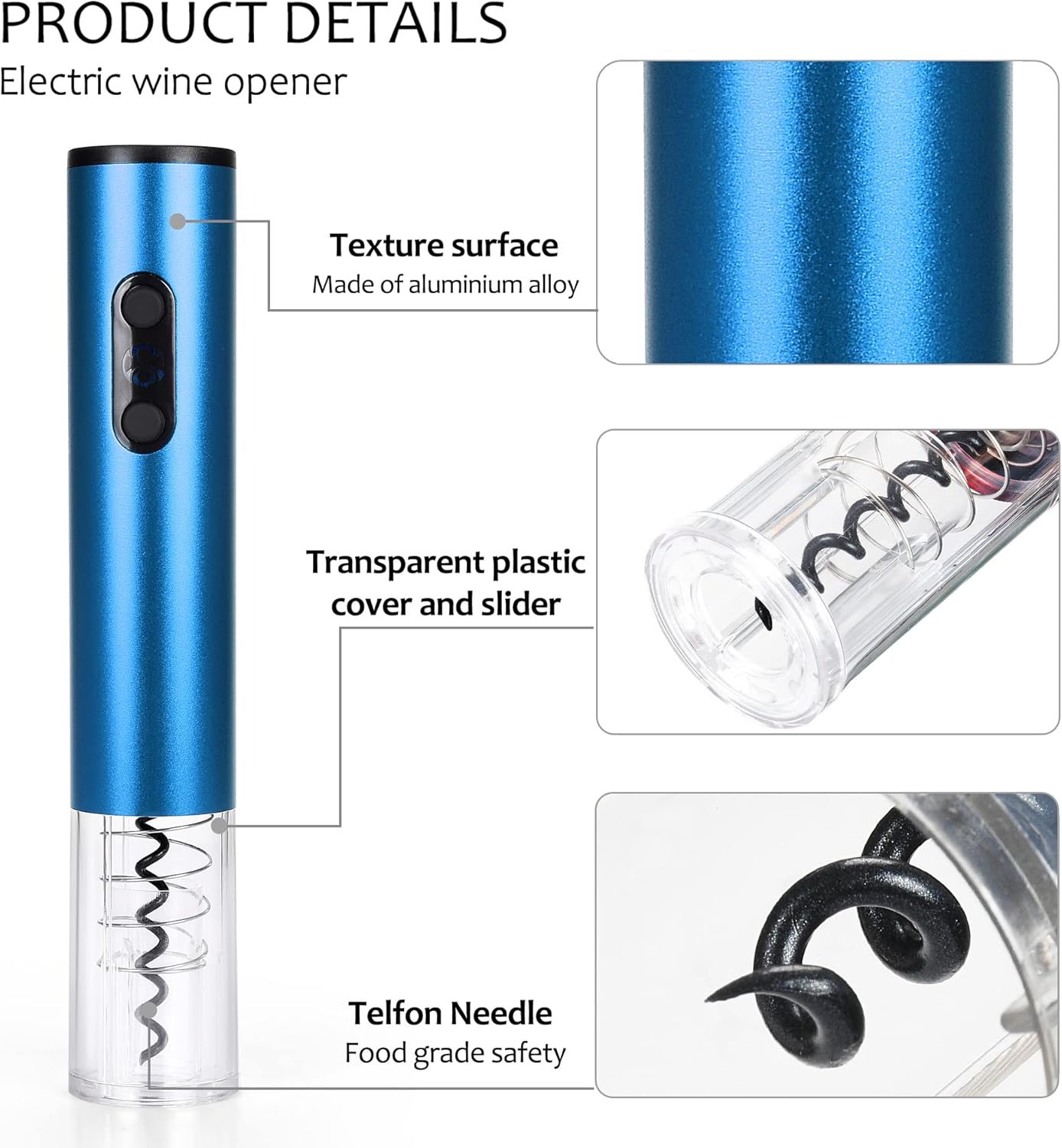 Tirrinia Electric Wine Opener Set with Aerator and Foil Cutter Blue
