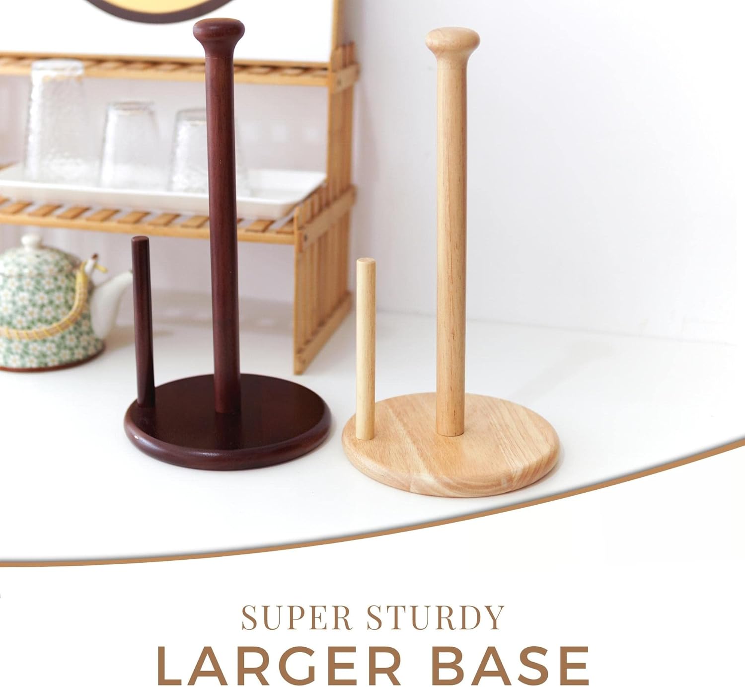 E-ROOM TREND Paper Towel Holder Large Base 7 Inch Wooden Natural