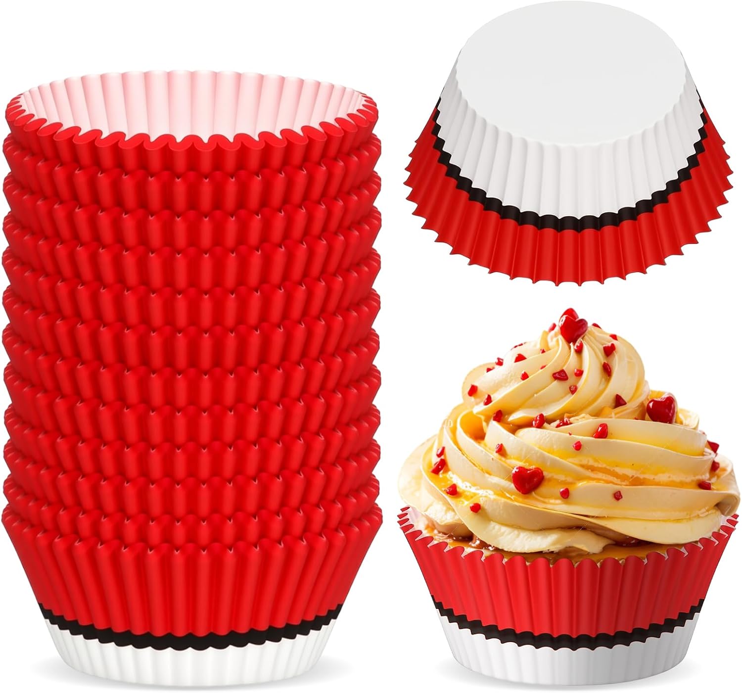 300 Pcs Red White Baking Cupcake Liners for Parties