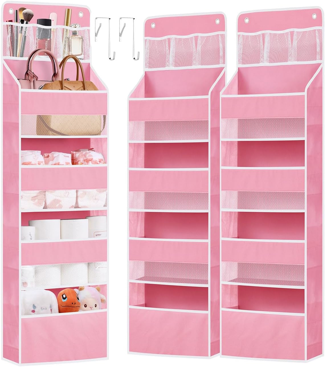 2 Pack Over Door Organizer with Clear Window and 4 Large Pockets