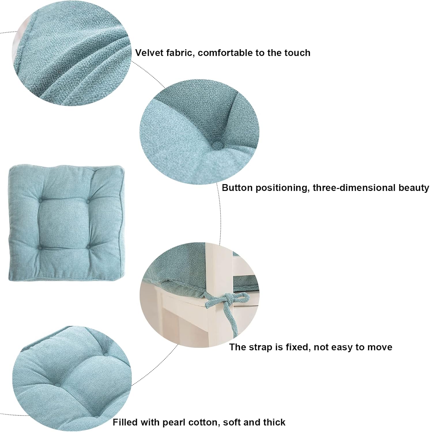 Soft Durable Chair Cushion with Ties Set of 2