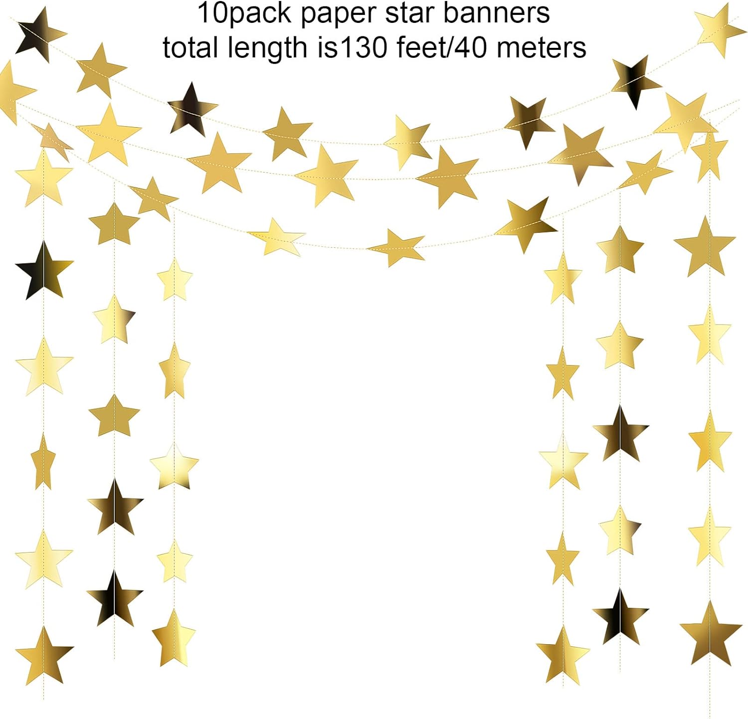 Patelai Glitter Star Garland 130 Feet Gold Decor