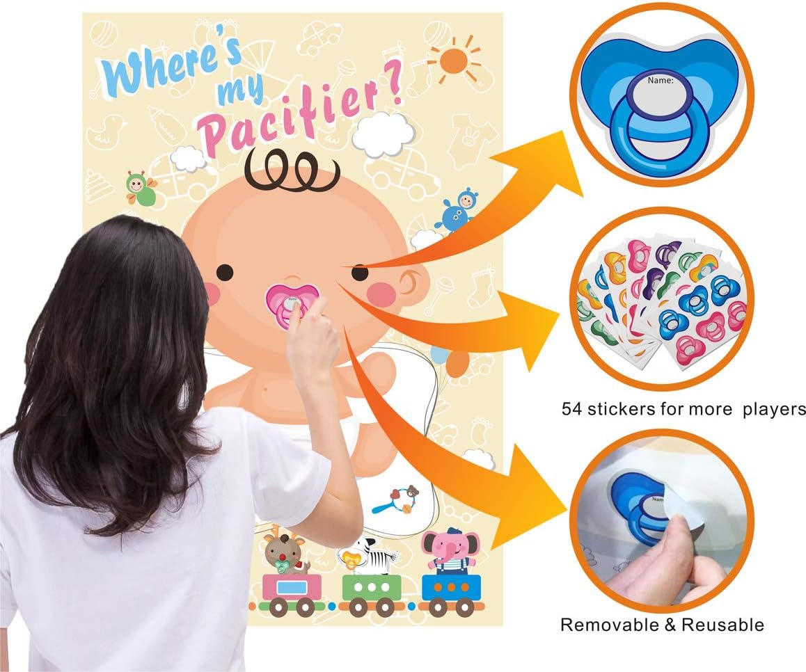 ADJOY Pacifier Pin The Baby Game - Baby Shower Party Favors