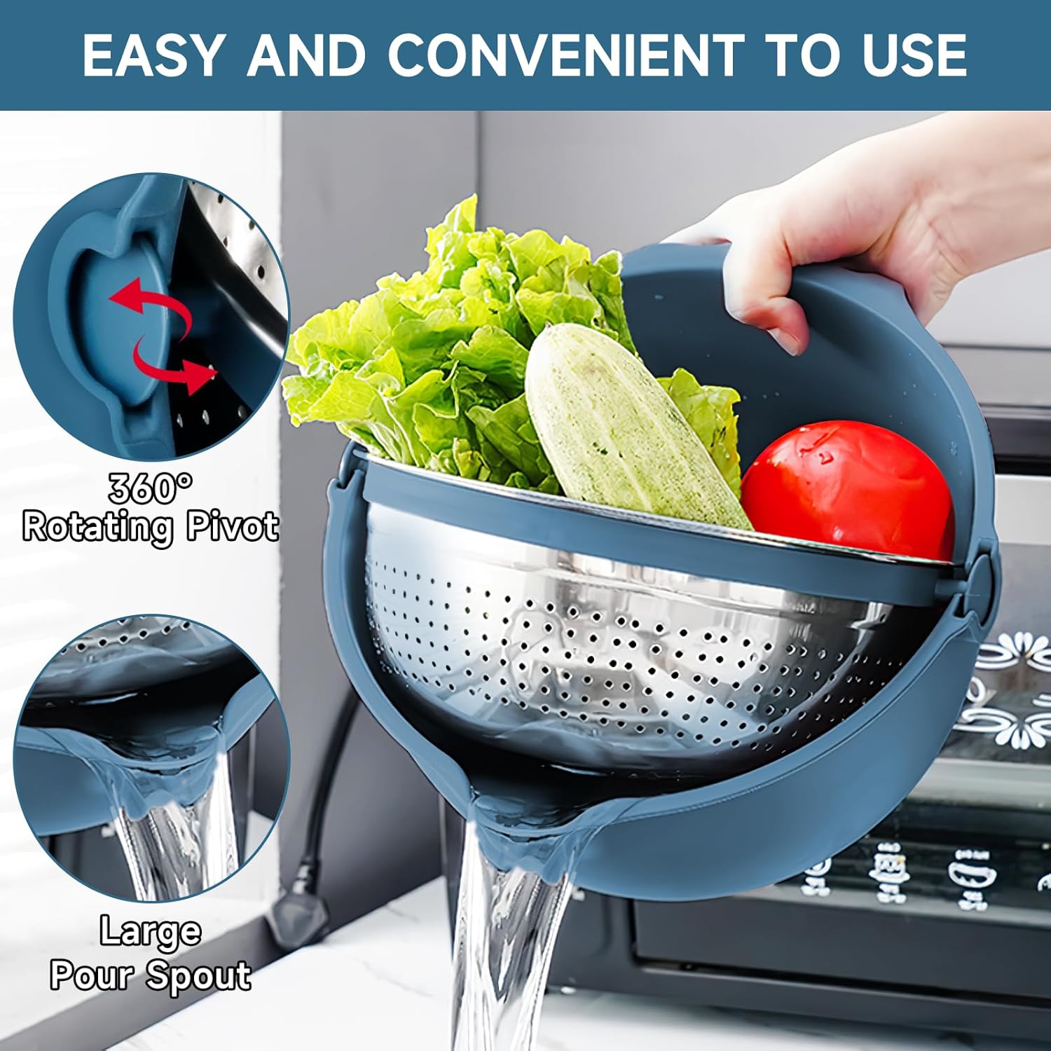 4 in 1 Colander with Mixing Bowl Set - Blue