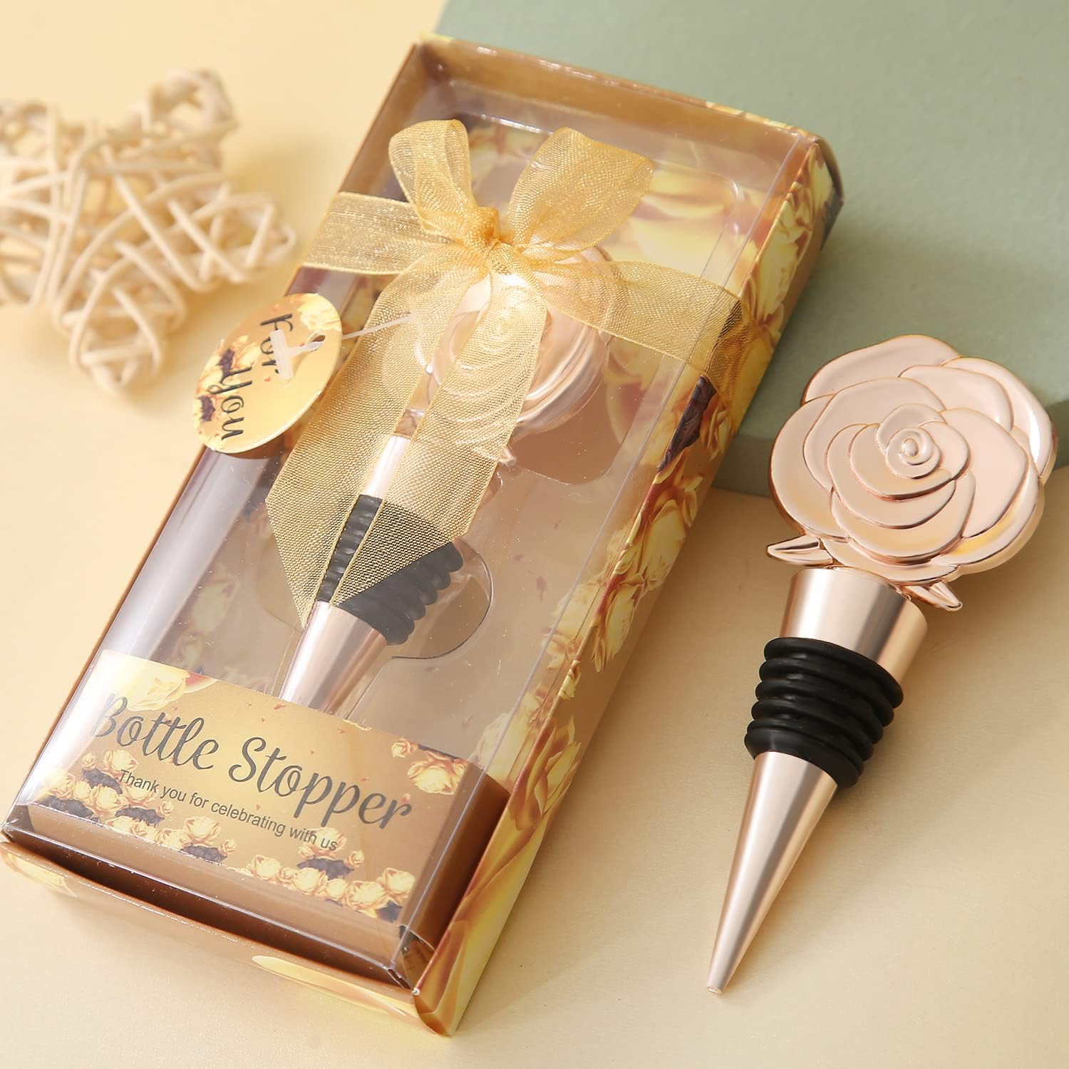 15 pcs Rose Wine Stoppers Wedding Favors