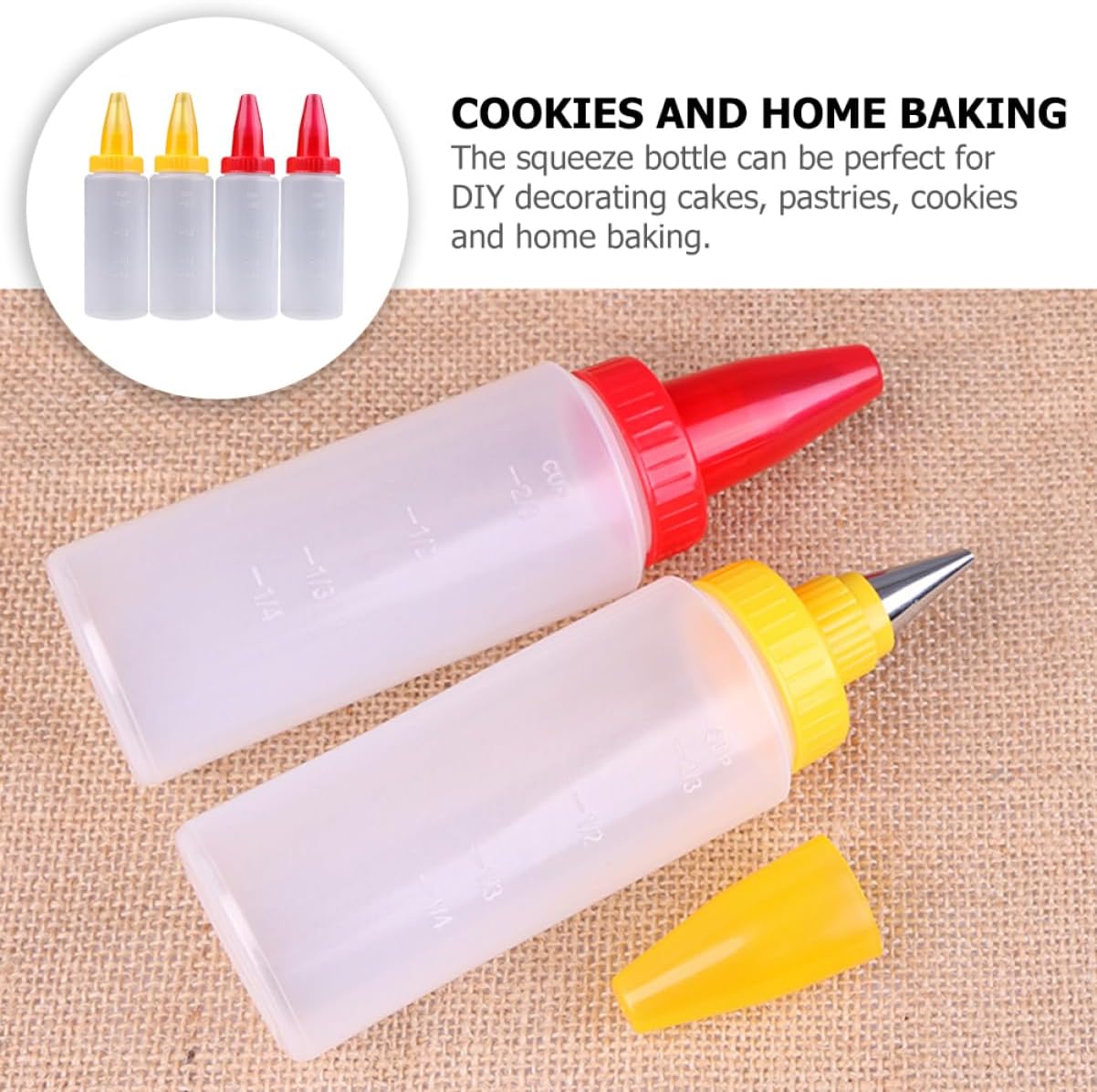 Mikinona 4 Pcs Transparent Squeeze Bottles for Icing and Piping