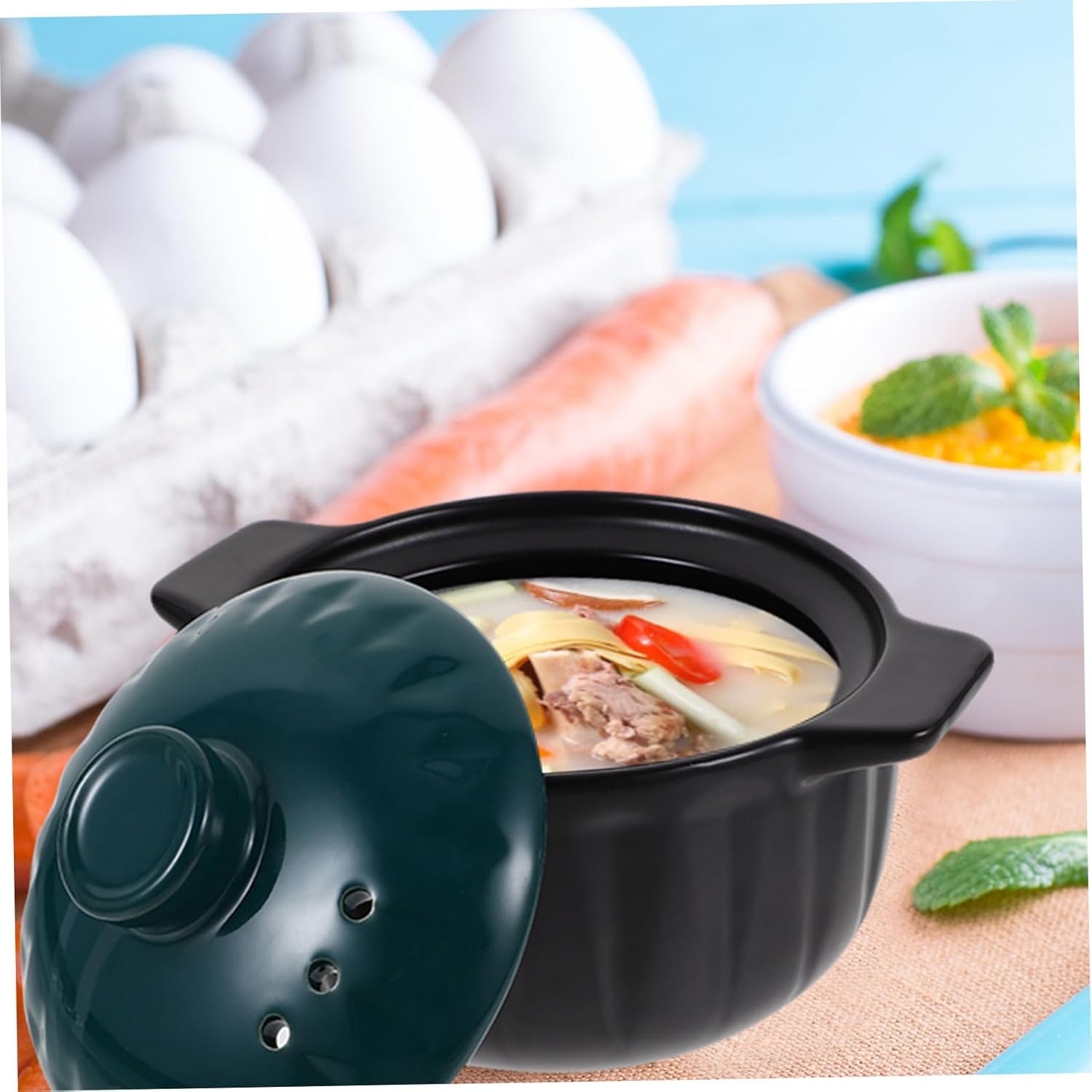 GRIRIW 1pc Ceramic Stew Pot with Lid
