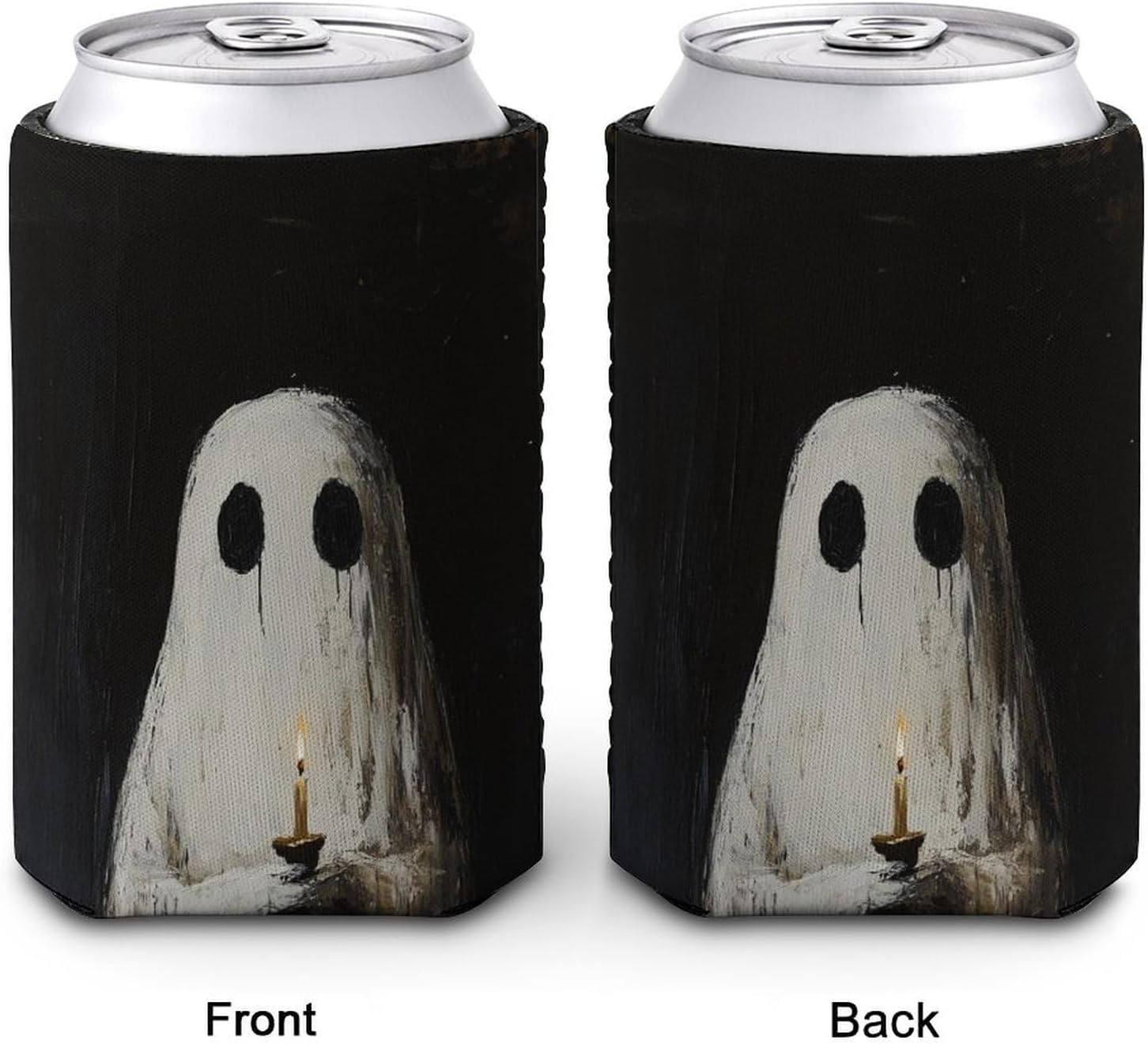 Beer Can Cooler Sleeve Ghost Candle Halloween Insulated Holder