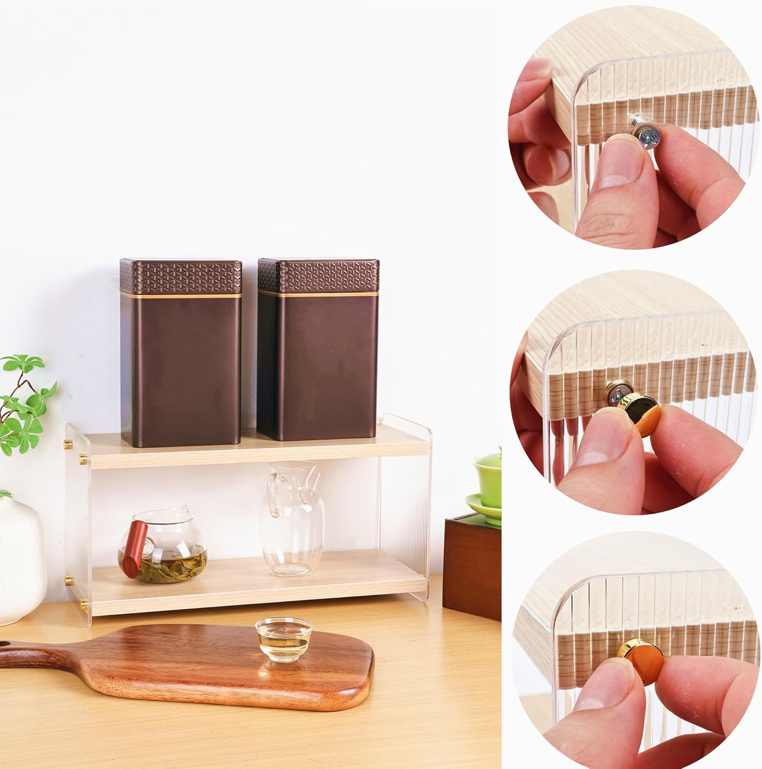 Coffee Counter Organizer with 2 Tiers and Mug Hooks