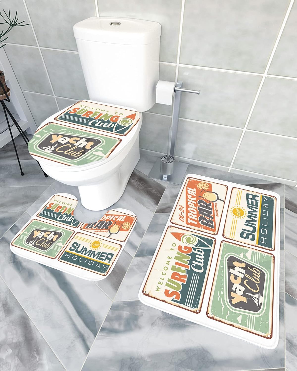 Bathroom Rug Set 3 Piece with Non-Slip Mats