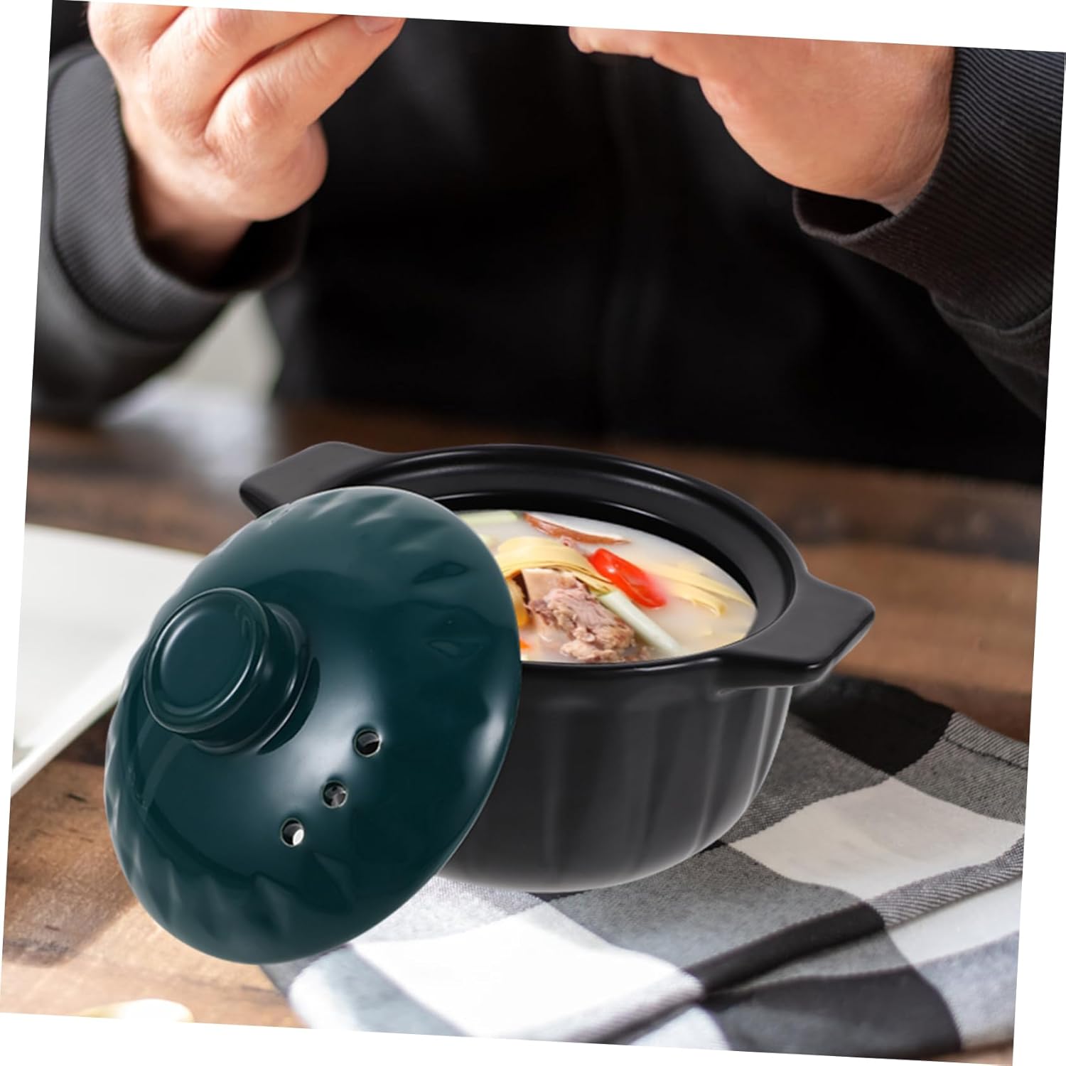GRIRIW 1pc Ceramic Stew Pot with Lid