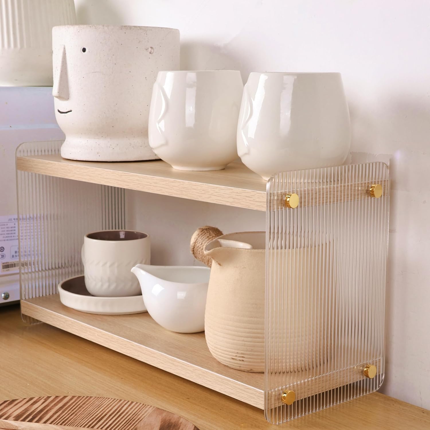 Coffee Counter Organizer with 2 Tiers and Mug Hooks