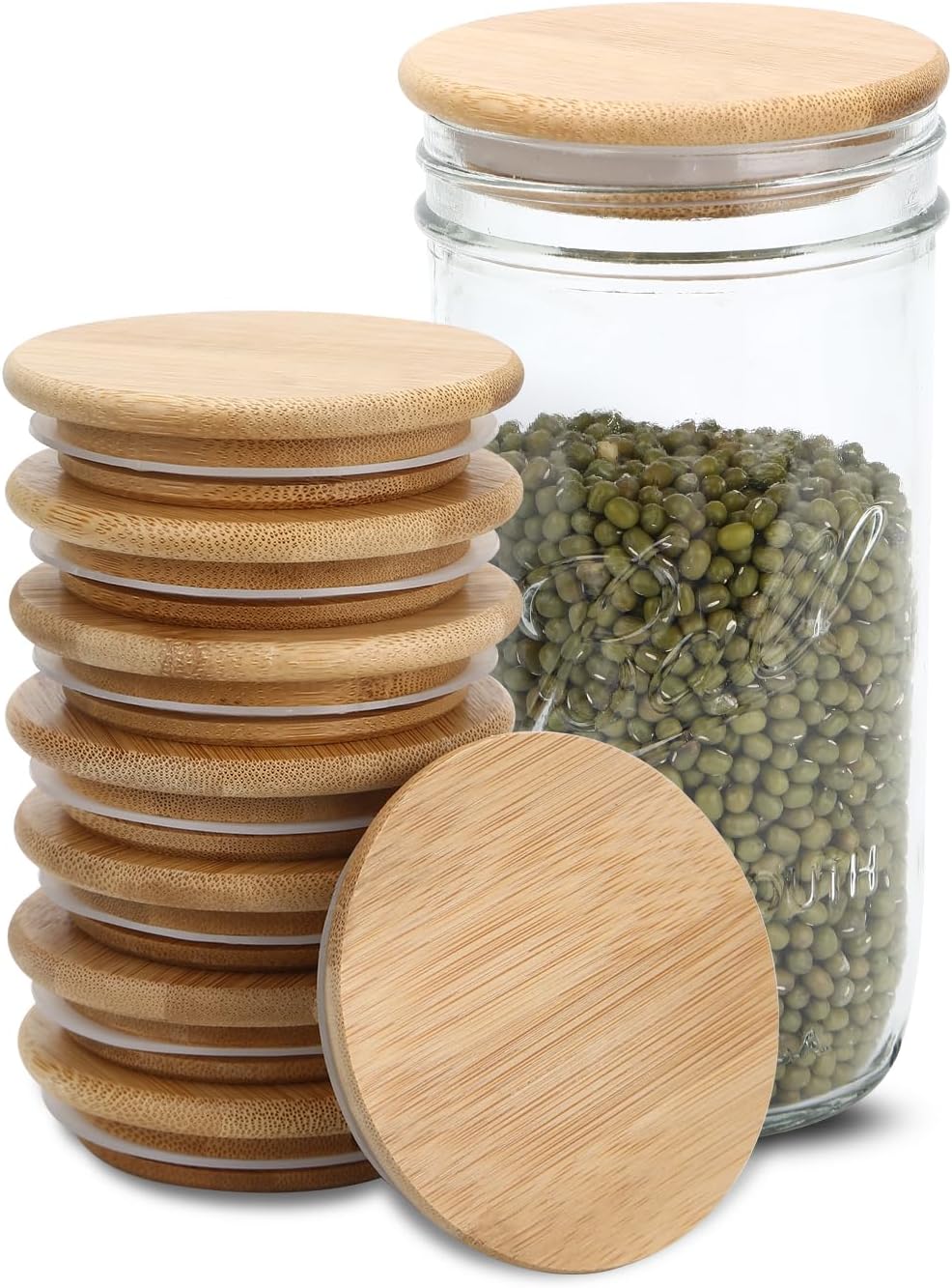 DingCo Mason Jar Lids - 8PCS Reusable Wide Mouth Wood Lids
