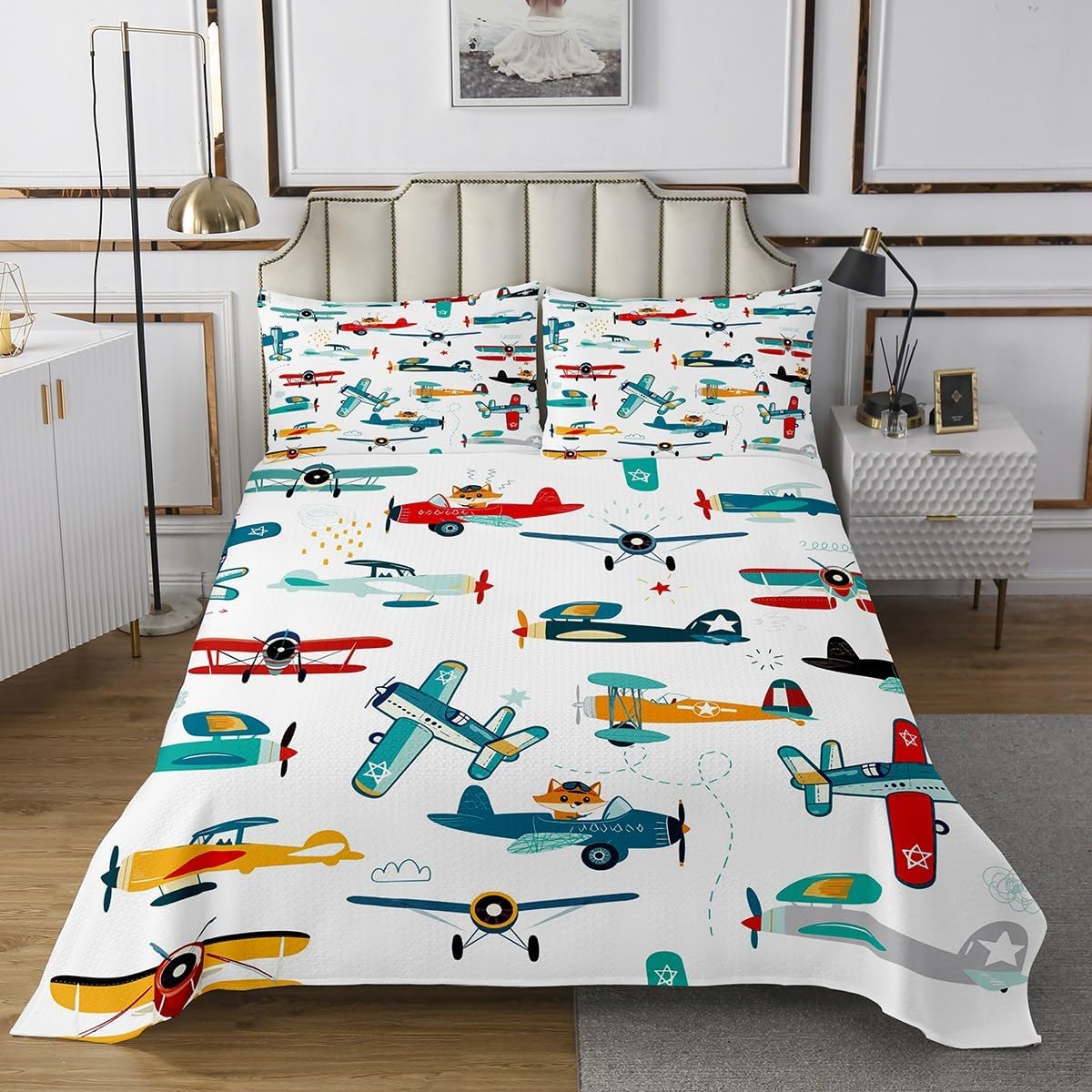 Feelyou Cartoon Aircraft Coverlet Set for Kids
