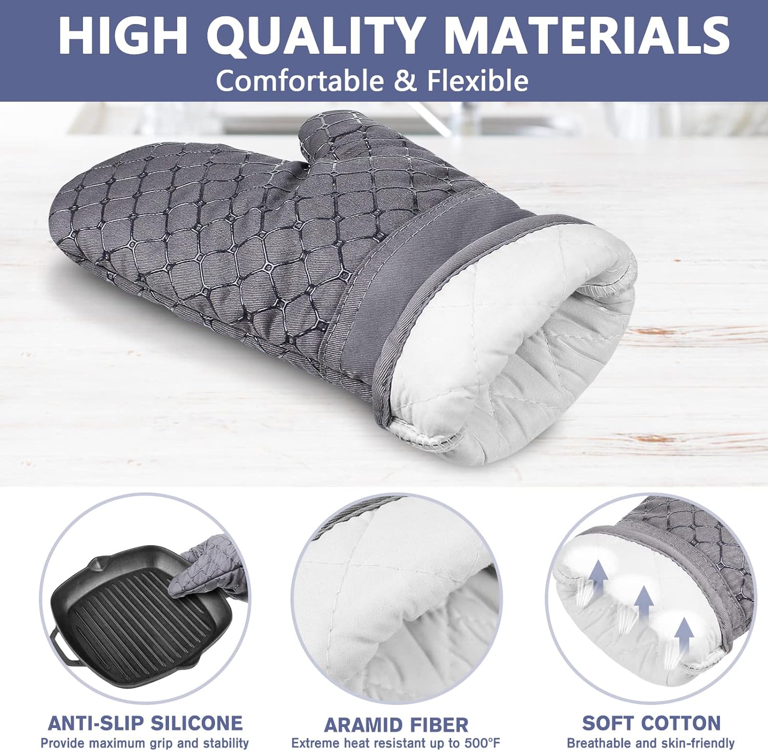 6 Pcs Oven Mitts and Pot Holders Set Grey