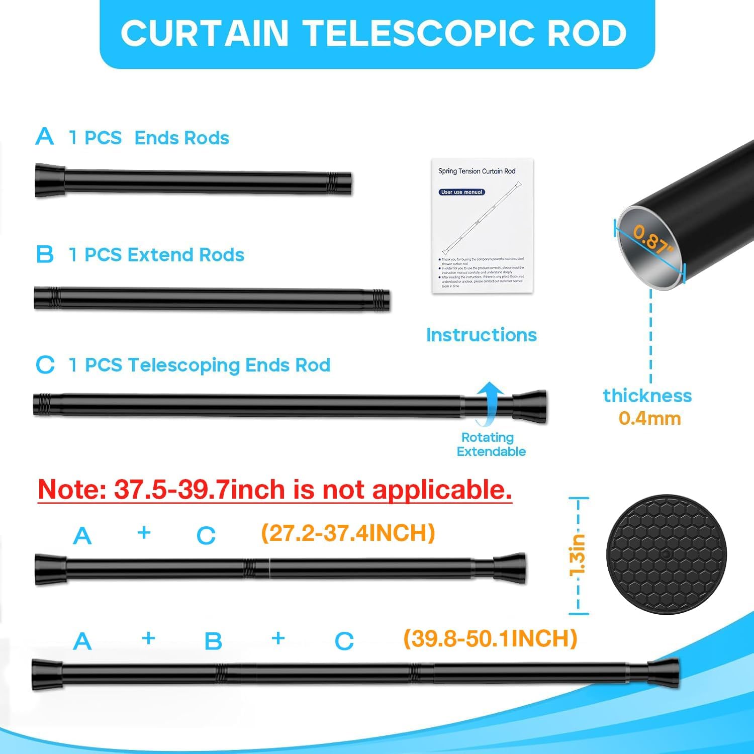 MEXAU Black Spring Tension Curtain Rod 28-52 Inches No Drill