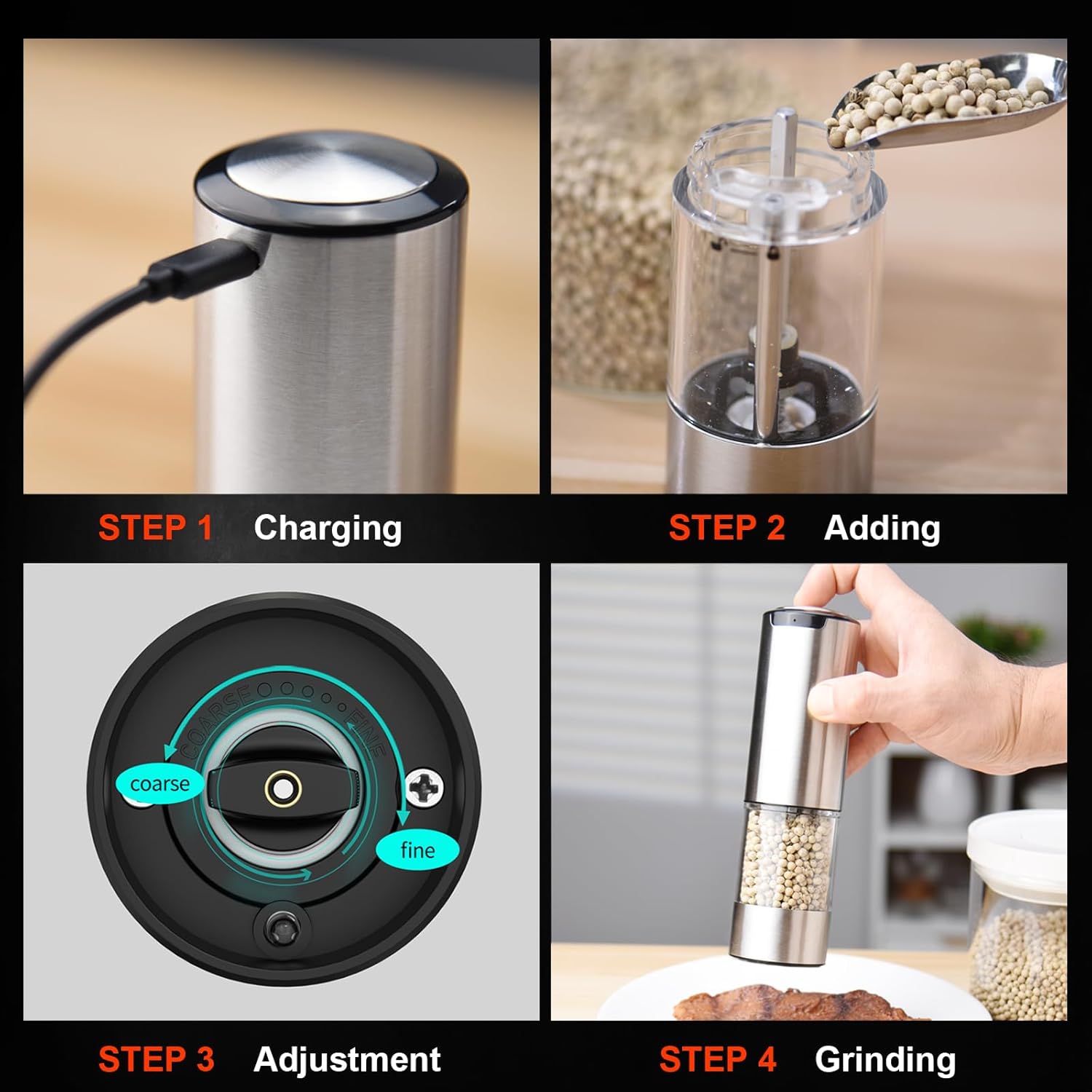 Rechargeable Salt Pepper Grinder Set With LED Light