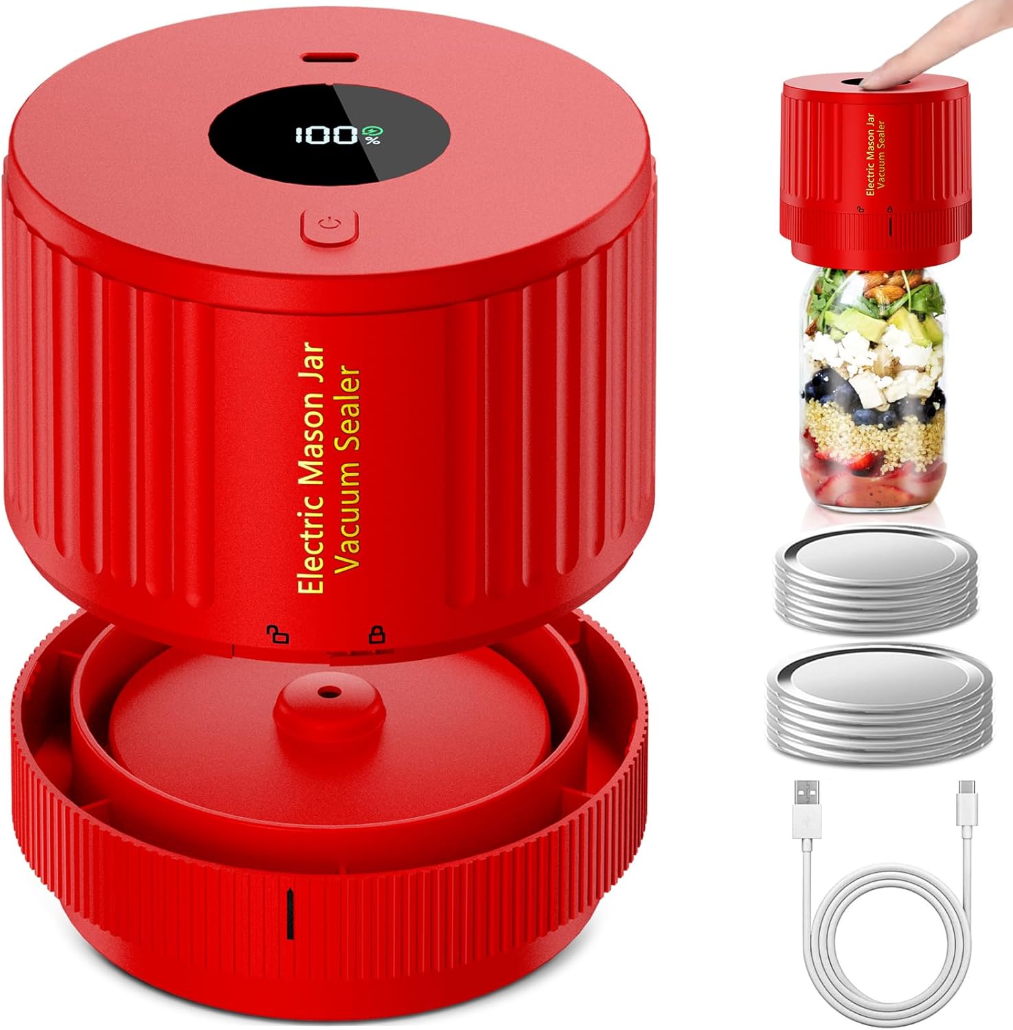 Electric Mason Jar Vacuum Sealer Kit Red