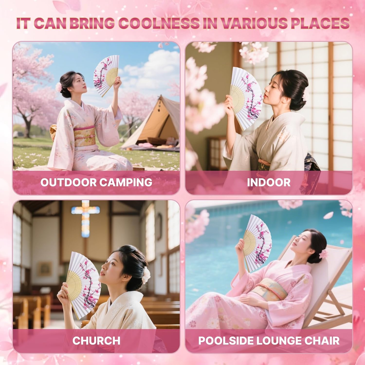 LEFTSTARER 12Pcs Cherry Blossom Folding Hand Fan